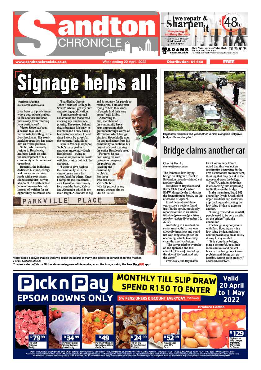 Sandton Chronicle 22 April 2022 page 1