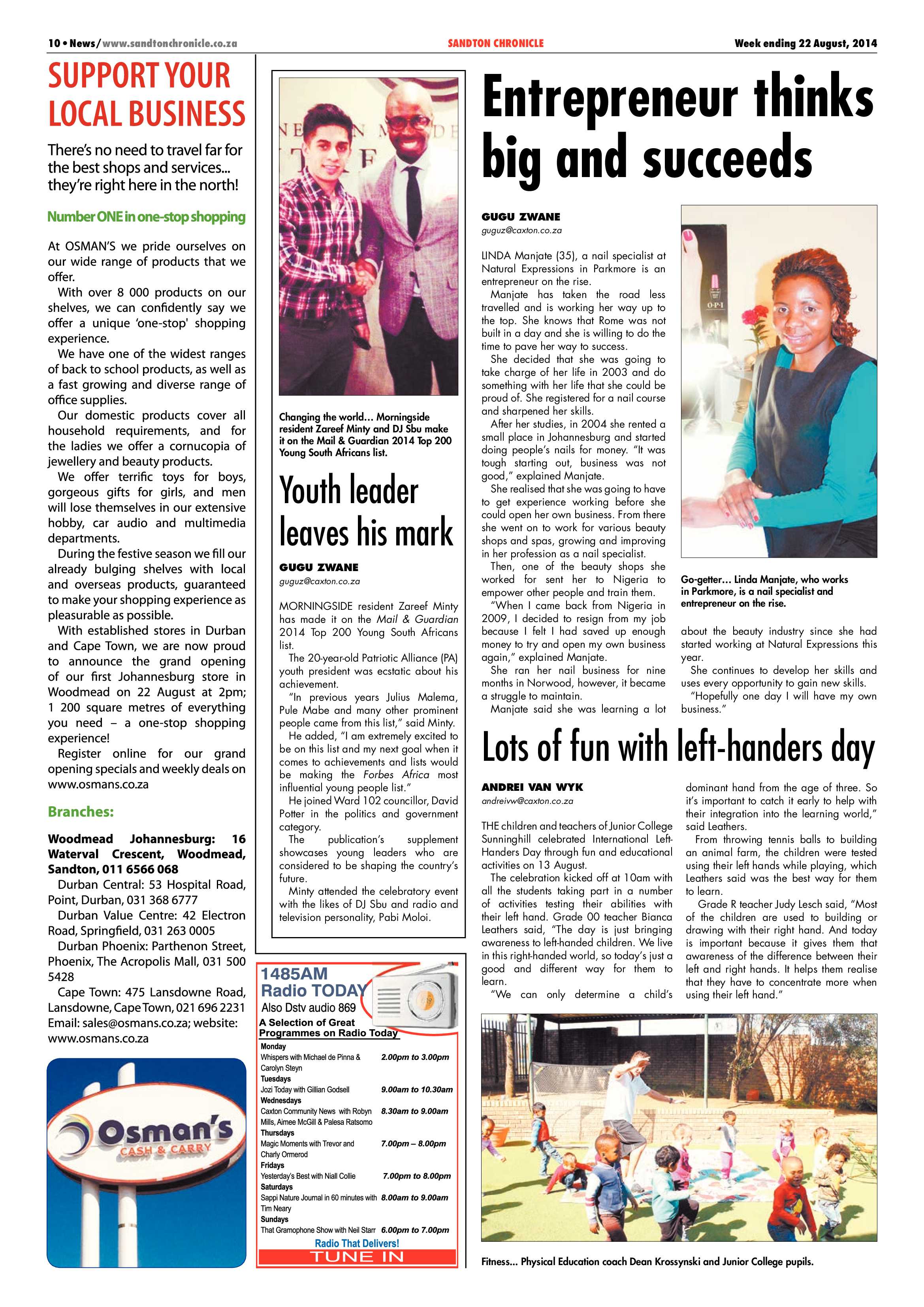 Sandton Chronicle 22 August 2014 page 10