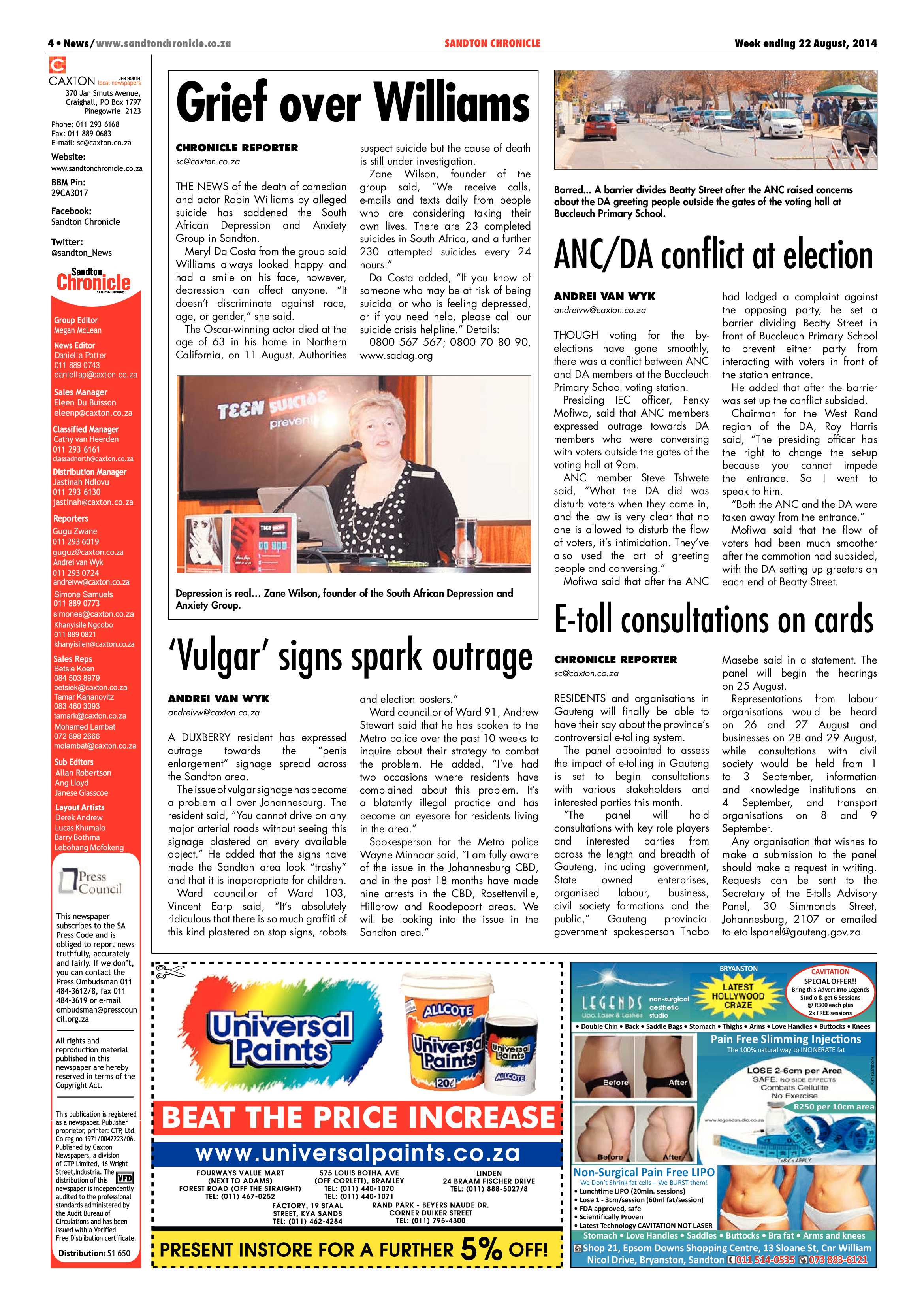 Sandton Chronicle 22 August 2014 page 4