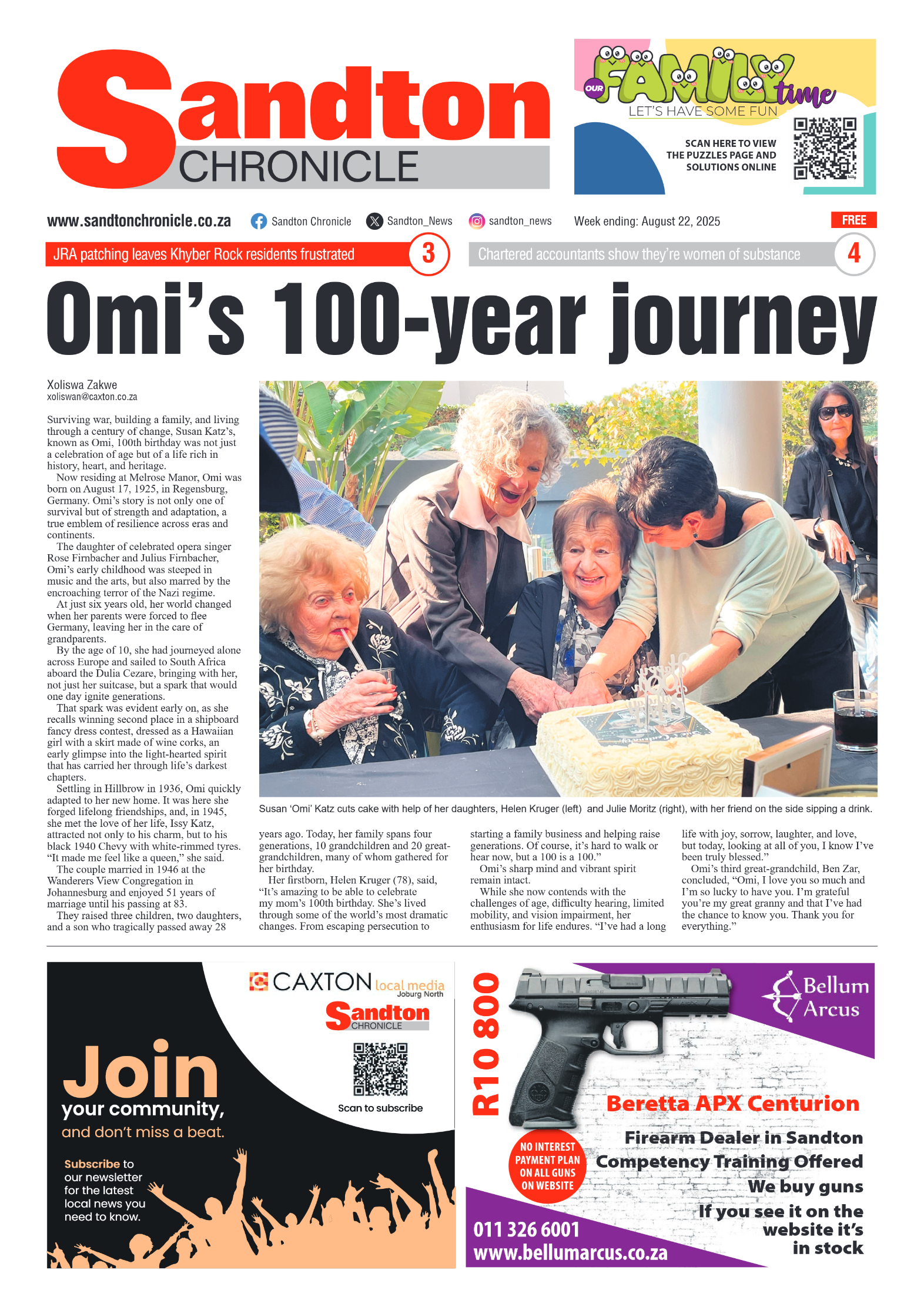 Sandton Chronicle 22 August 2025 page 1