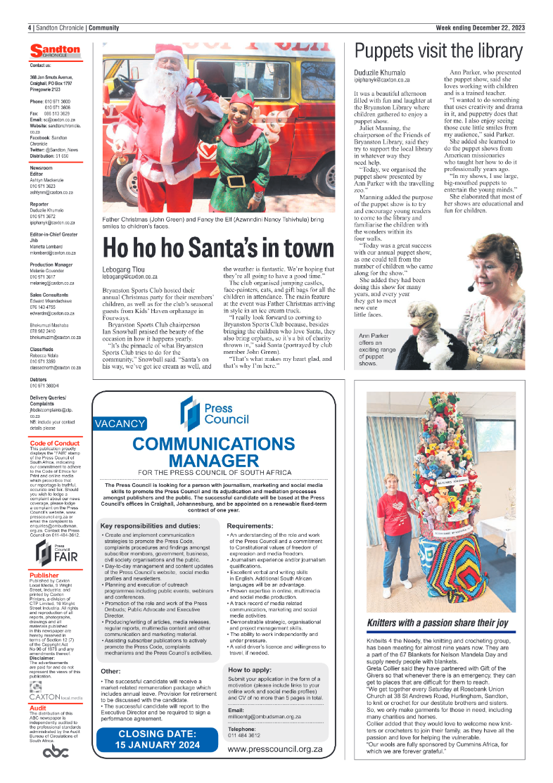 Sandton Chronicle 22 December 2023 page 4