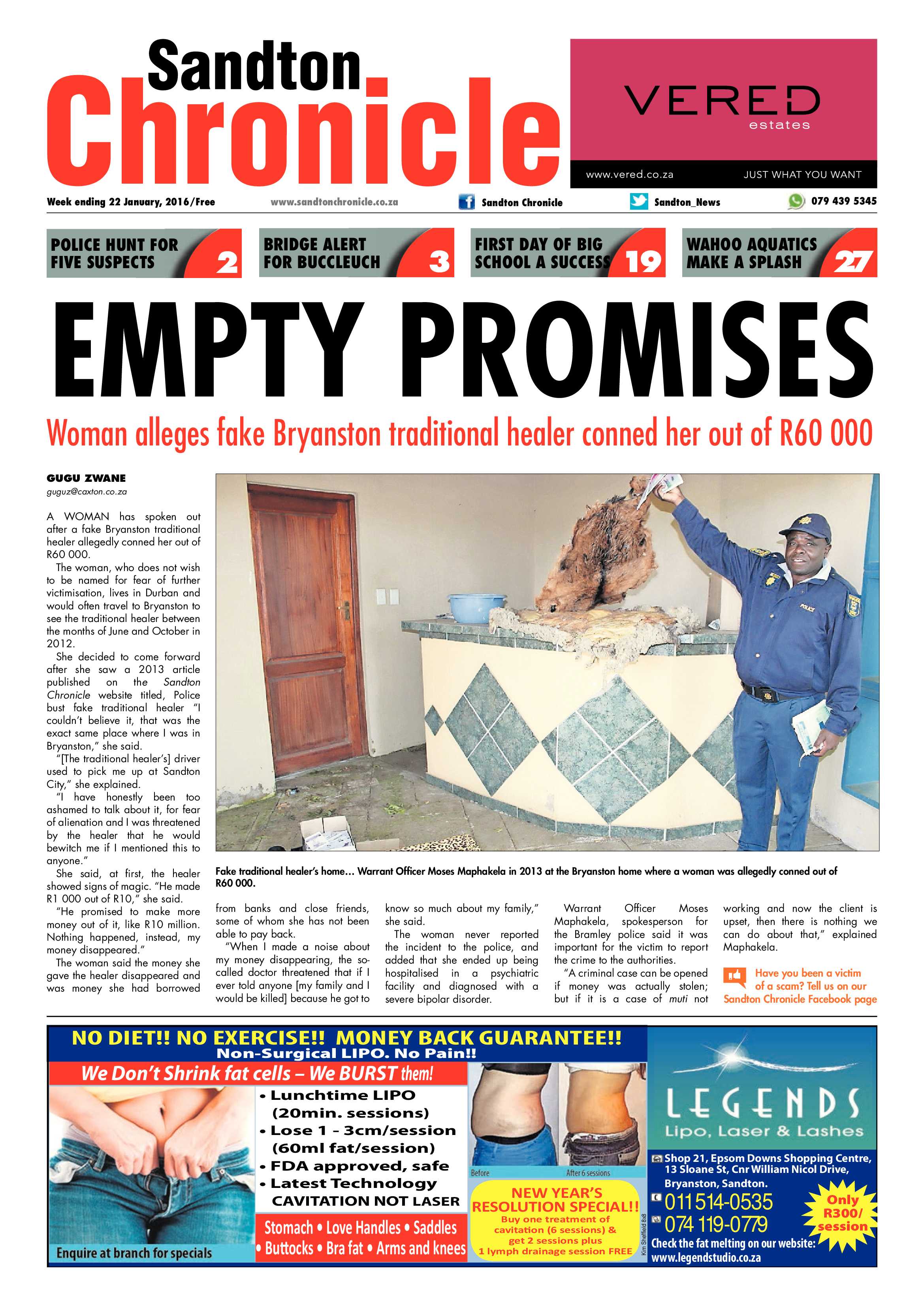 Sandton Chronicle 22 January 2016 page 1