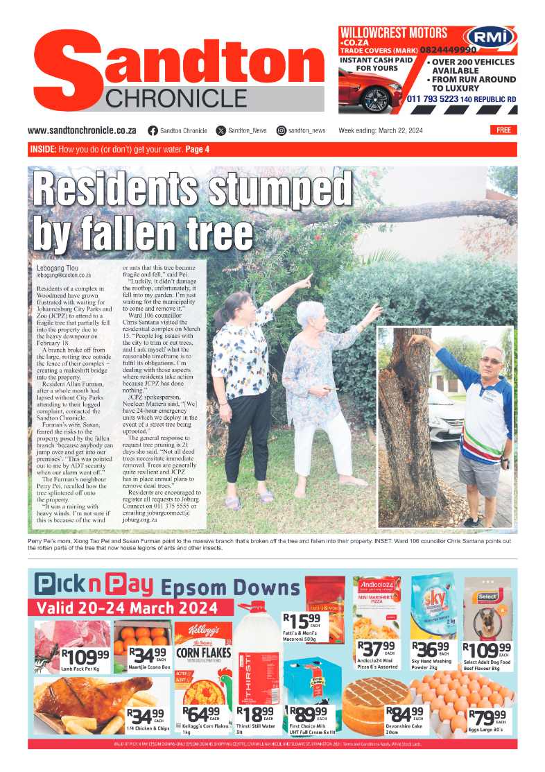 Sandton Chronicle 22 March 2024 page 1