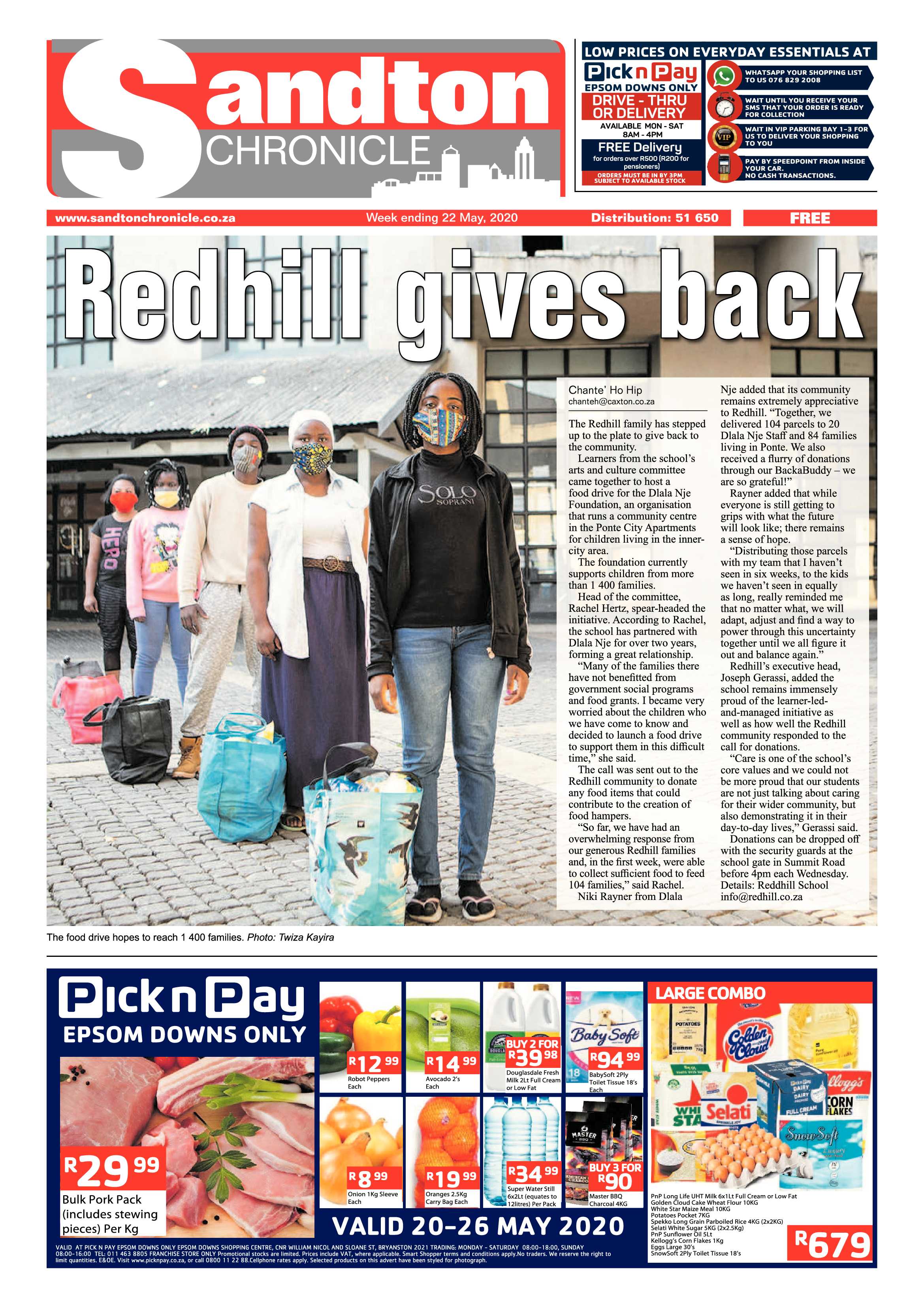 Sandton Chronicle 22 May 2020 page 1
