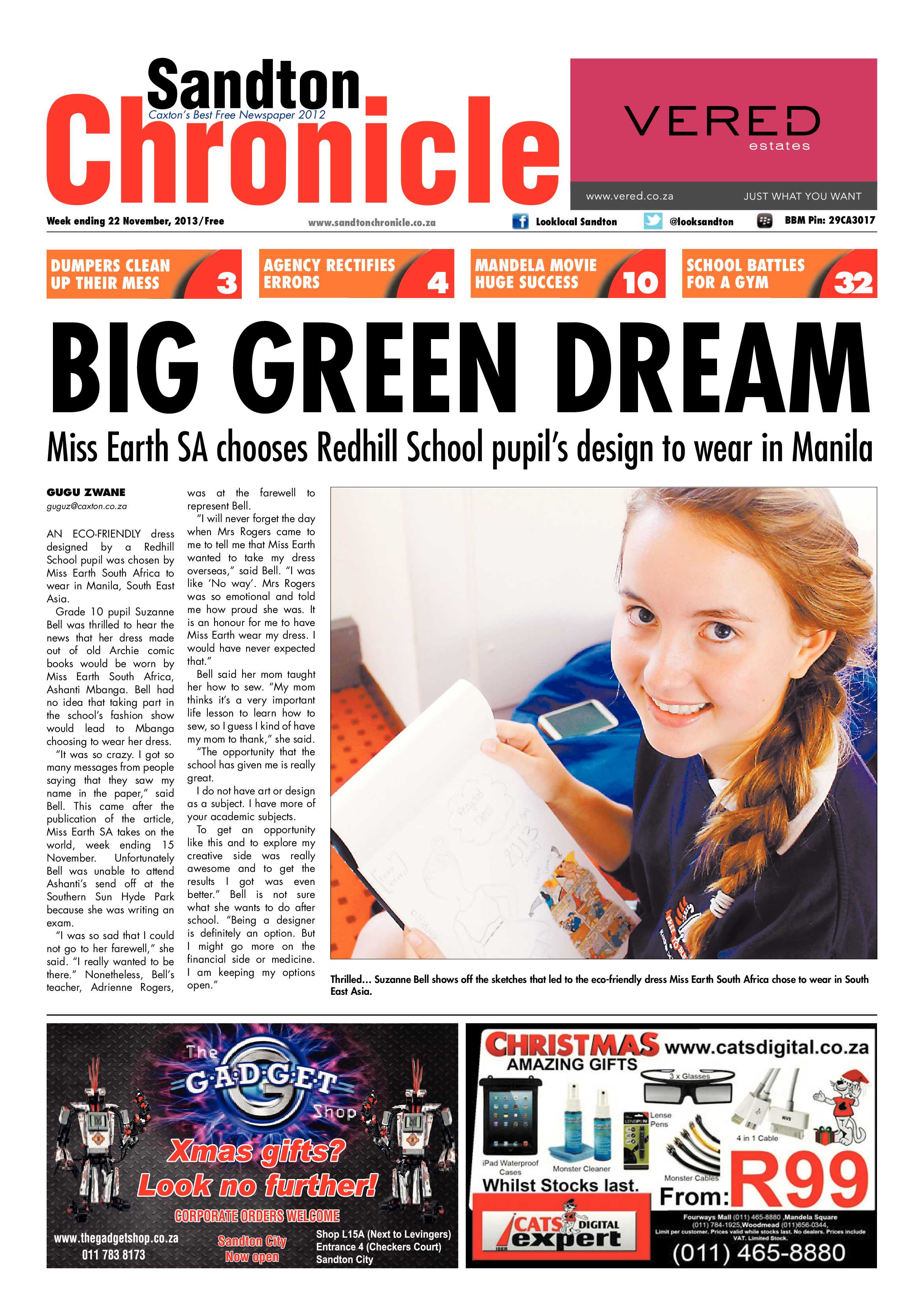 Sandton Chronicle 22 November 2013 page 1