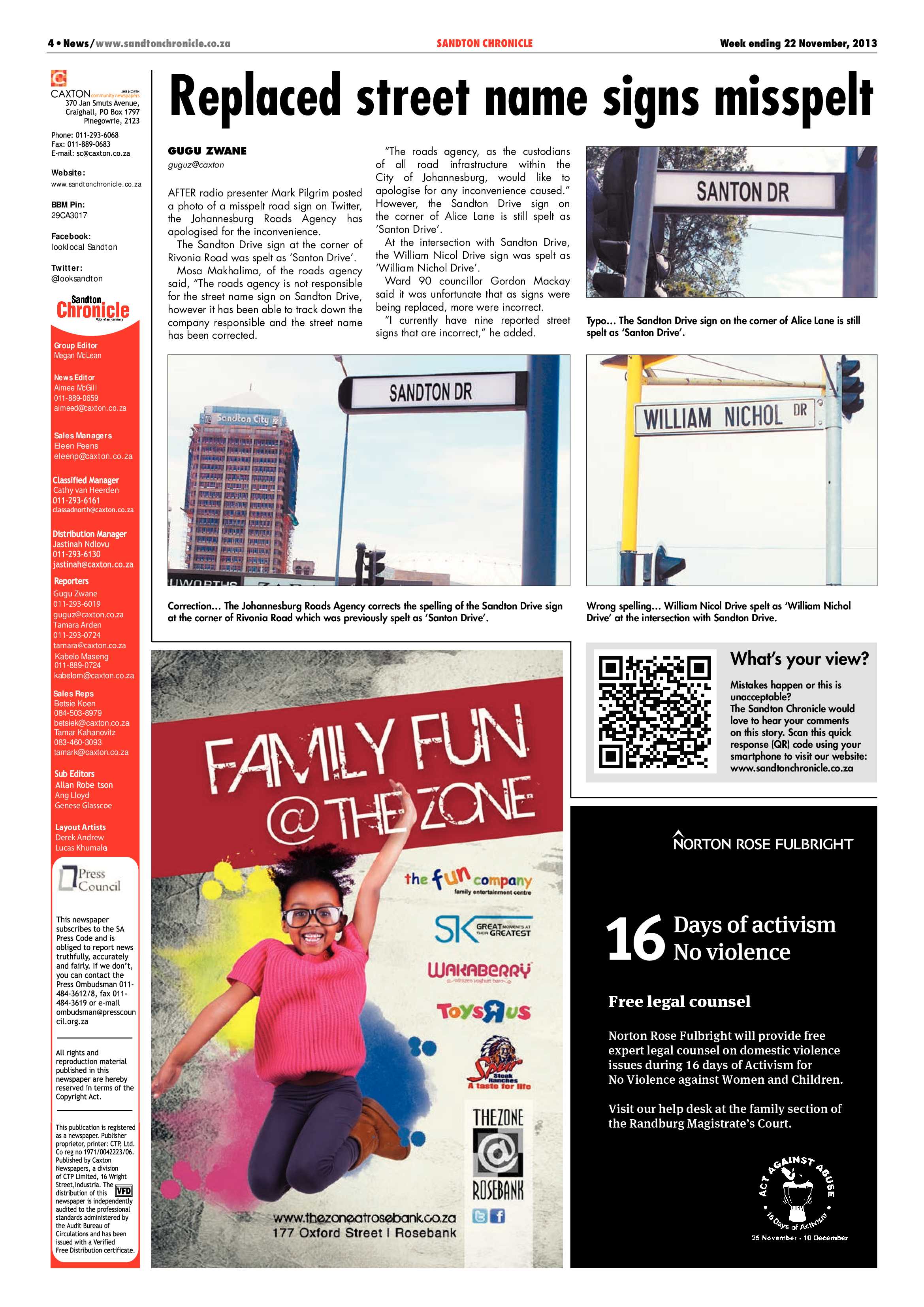 Sandton Chronicle 22 November 2013 page 4
