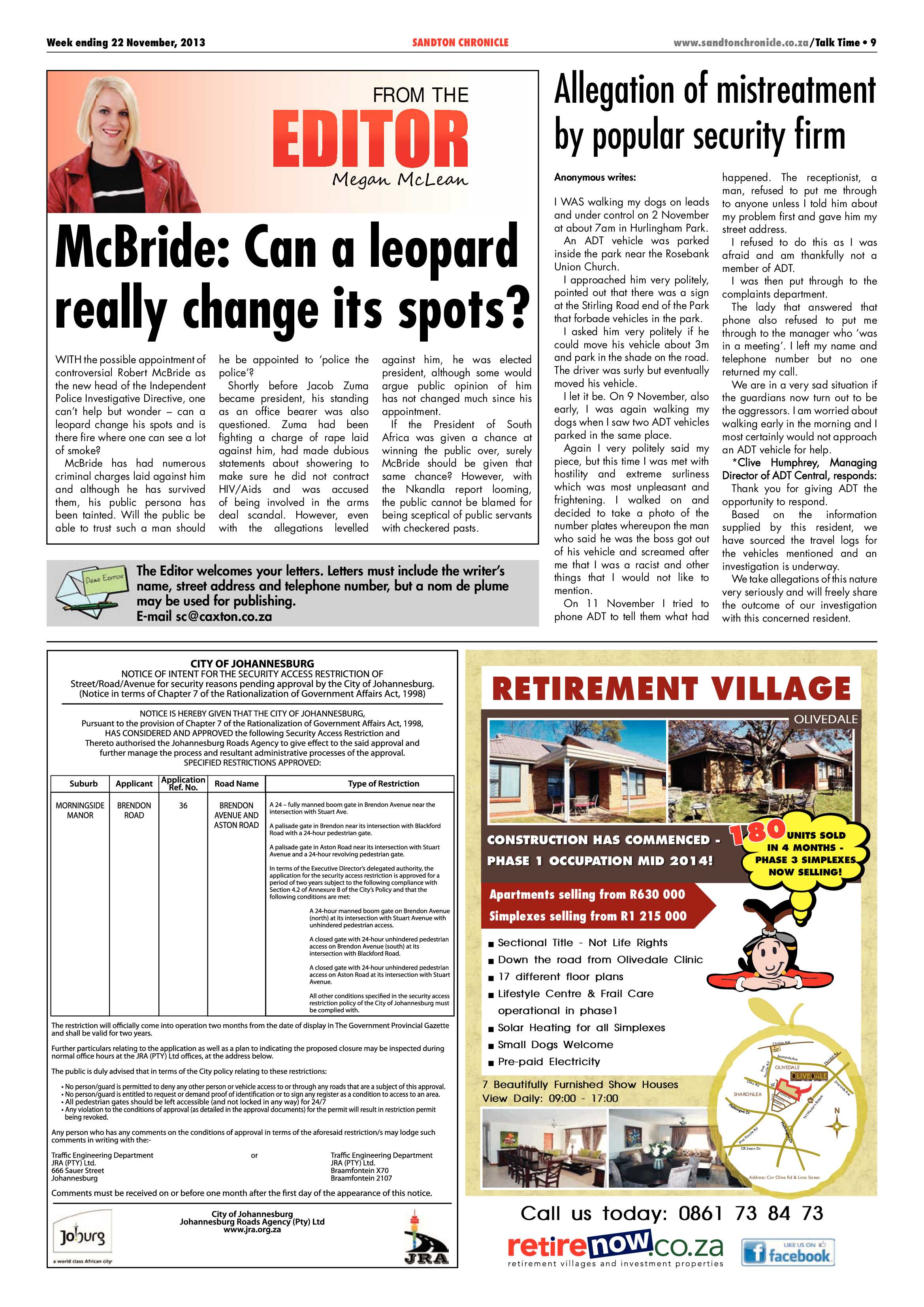 Sandton Chronicle 22 November 2013 page 9