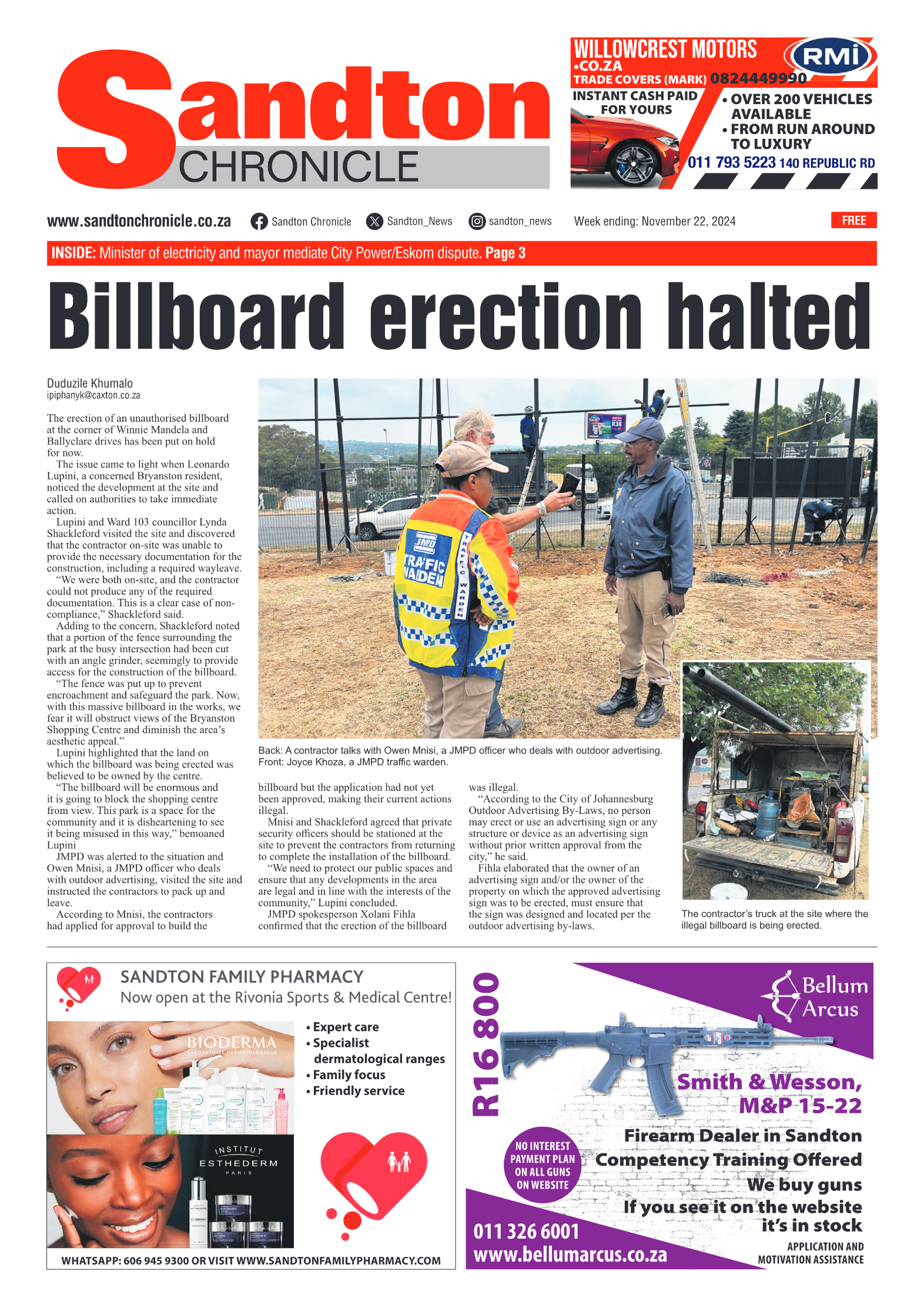 Sandton Chronicle 22 November 2024 page 1