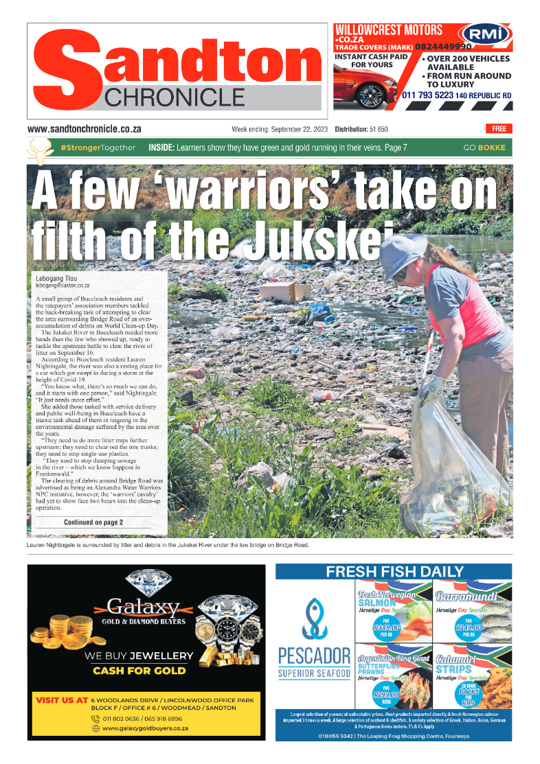 Sandton Chronicle 22 Sept 2023 page 1