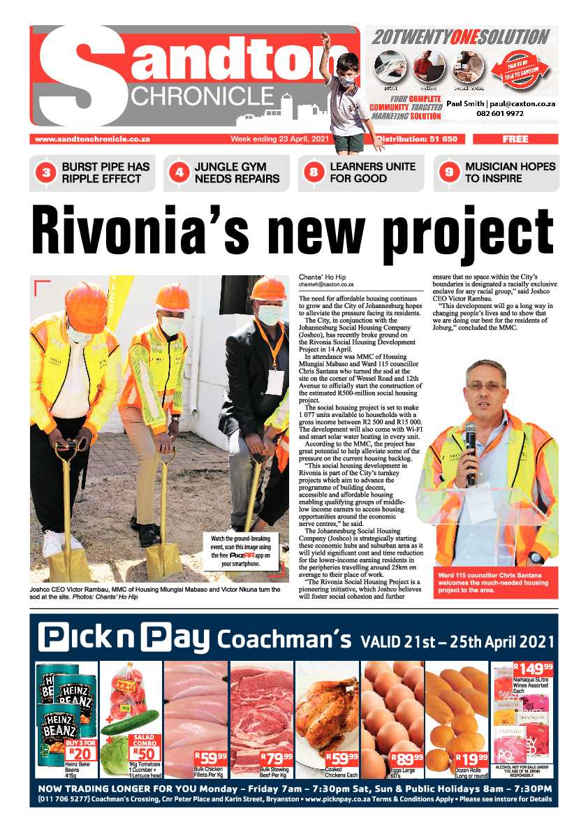 Sandton Chronicle 23 April 2021 page 1