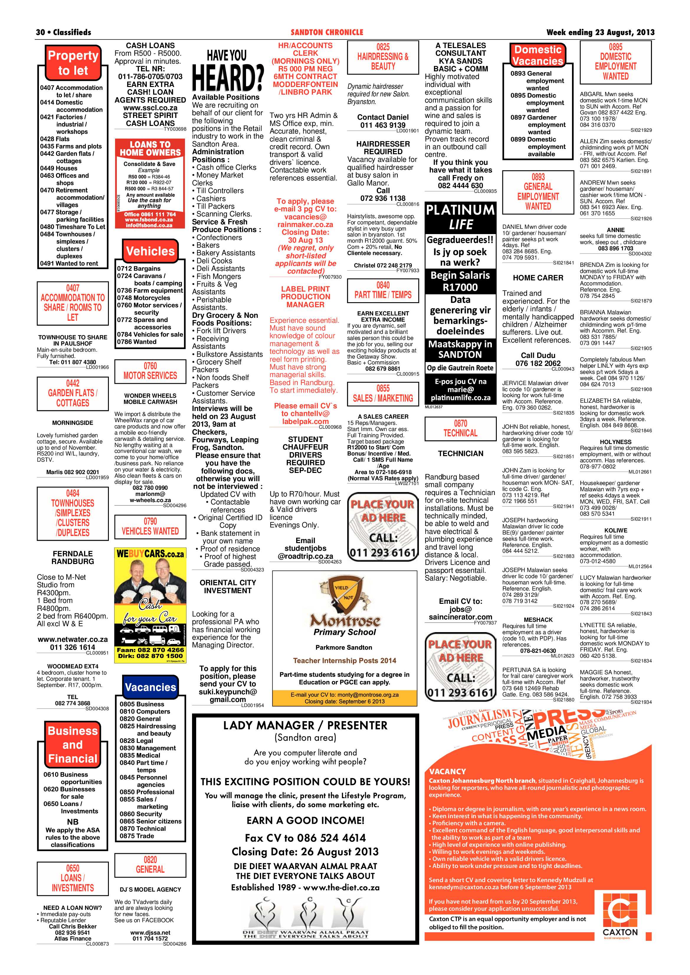 Sandton Chronicle 23 August 2013 page 54