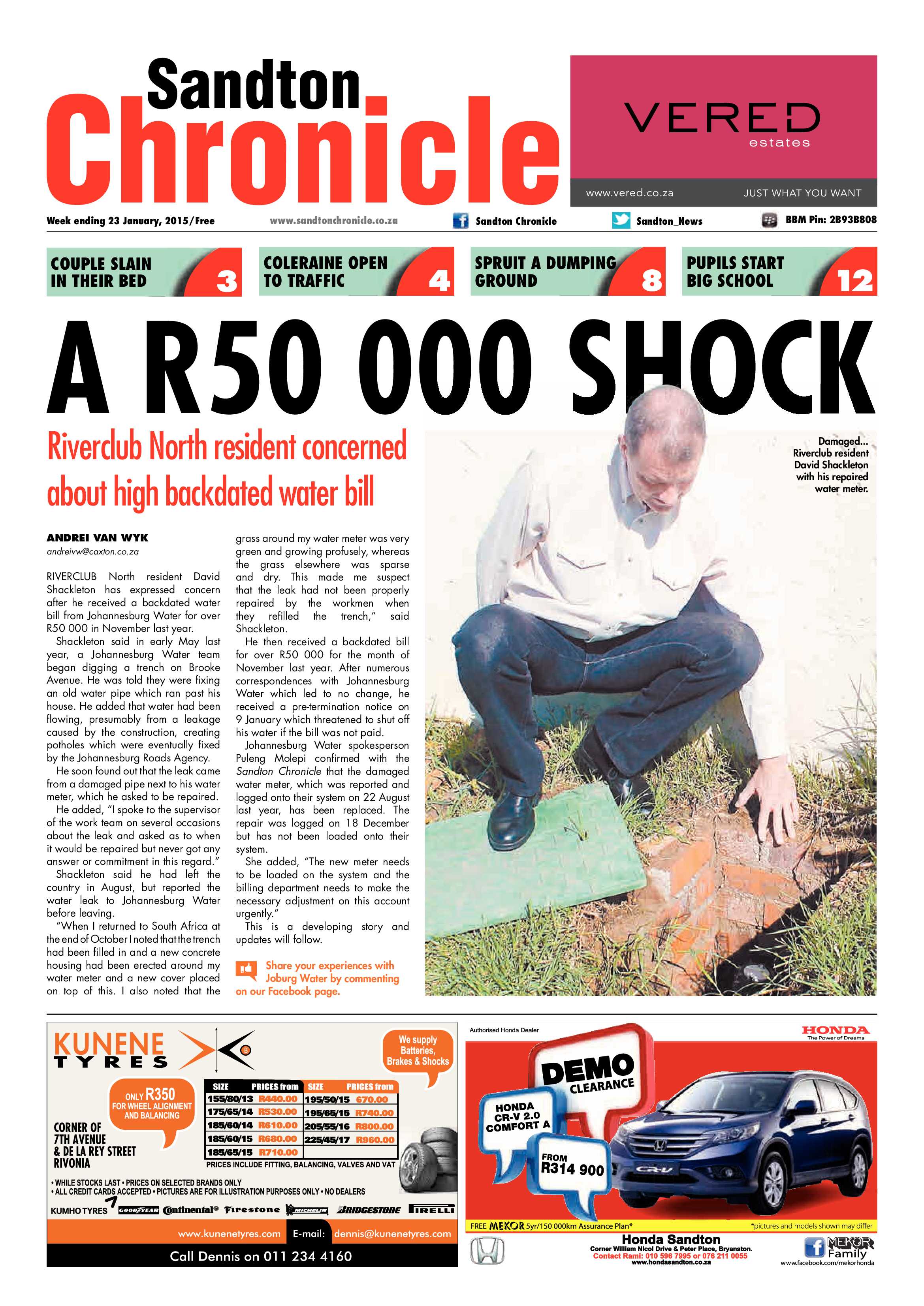 Sandton Chronicle 23 January 2015 page 1
