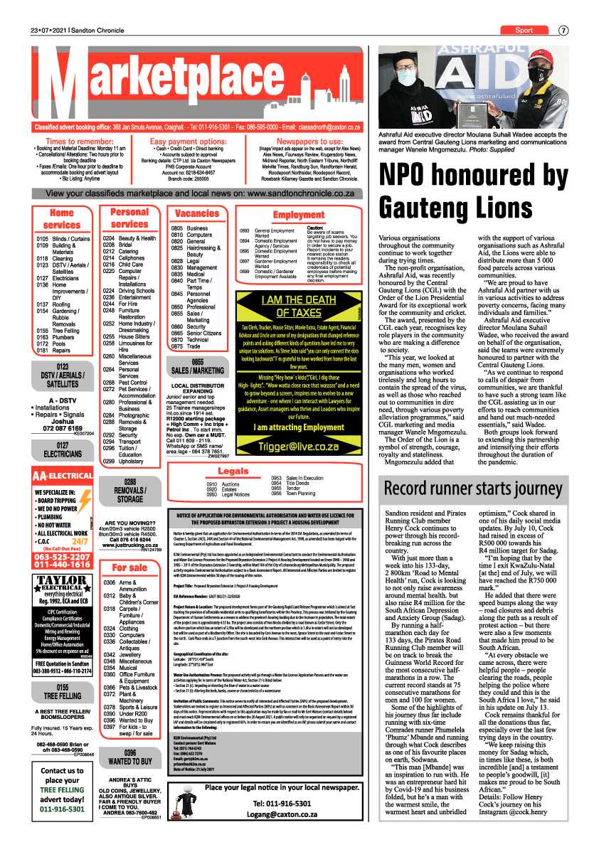 Sandton Chronicle  23 July 2021 page 7