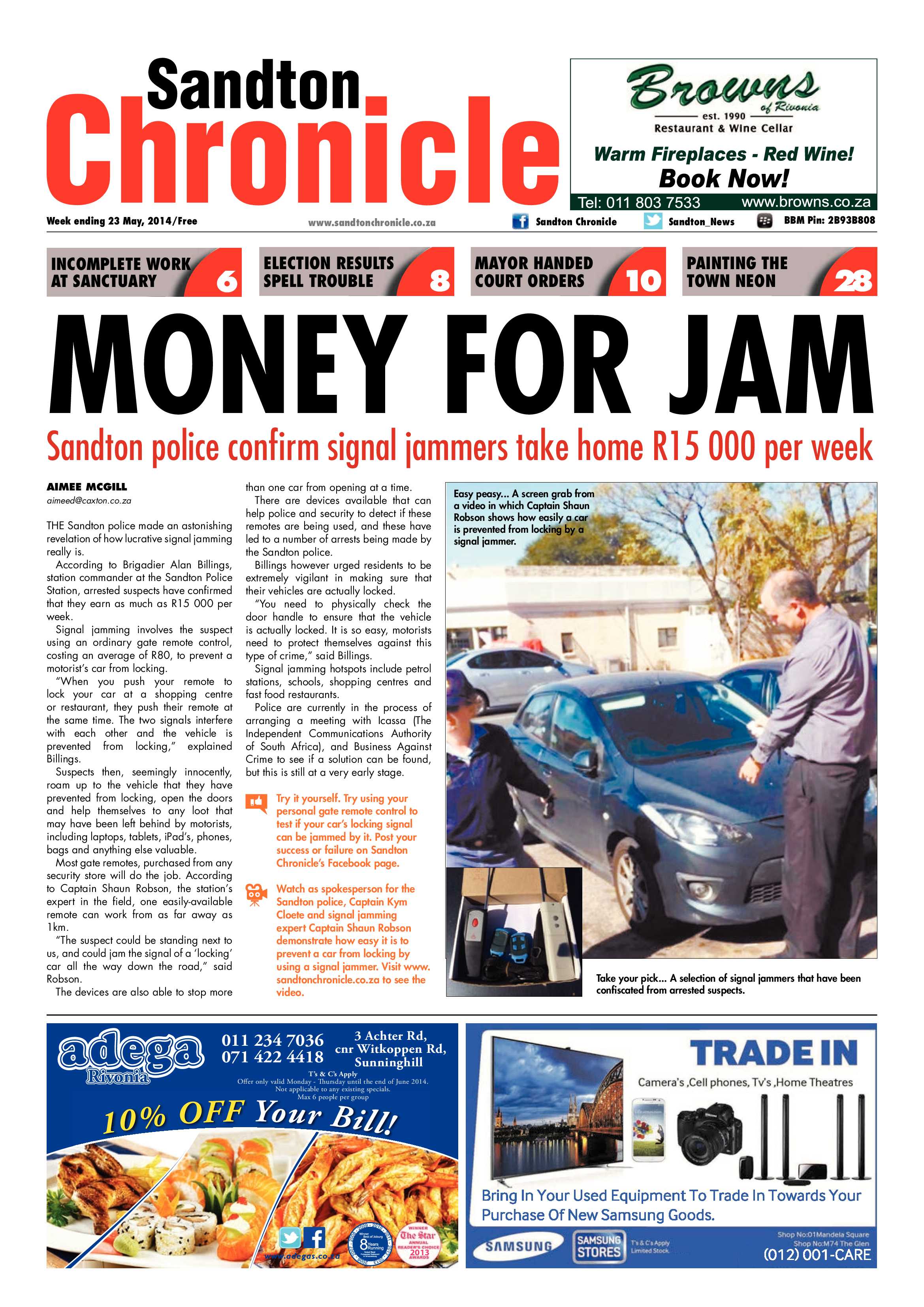 Sandton Chronicle 23 May 2014 page 1