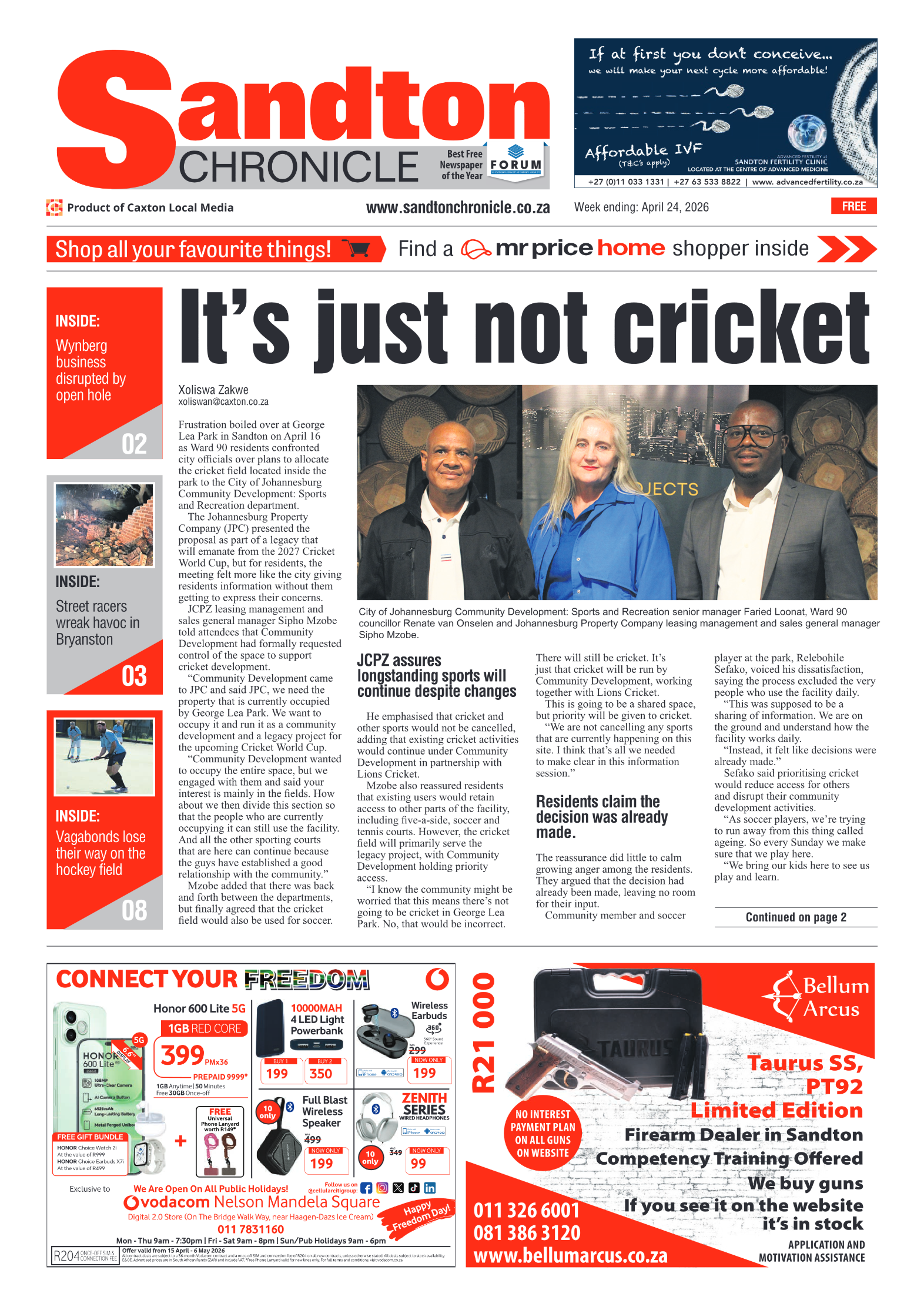 Sandton Chronicle 24 April 2026 page 1