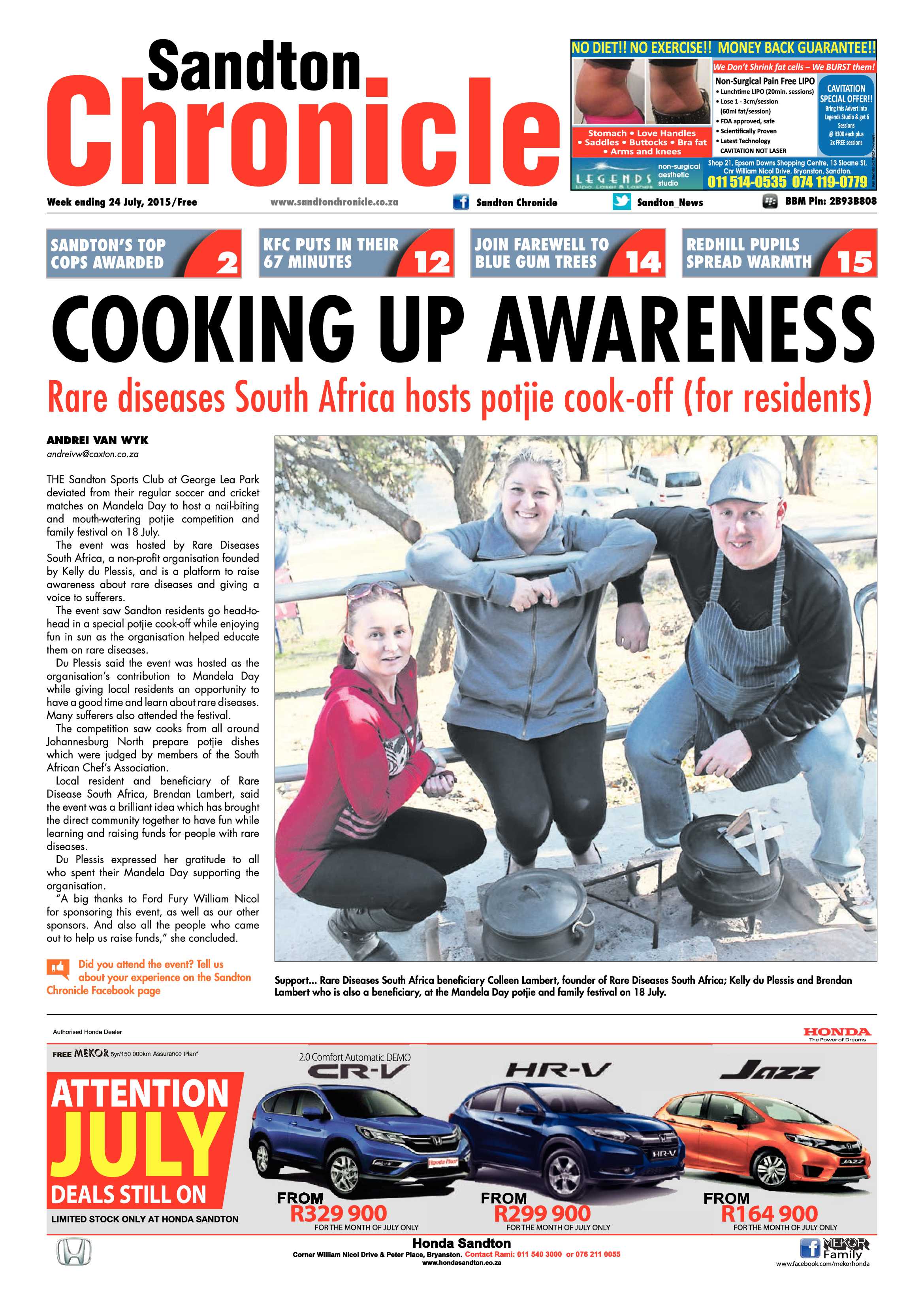 Sandton Chronicle 24 July 2015 page 1