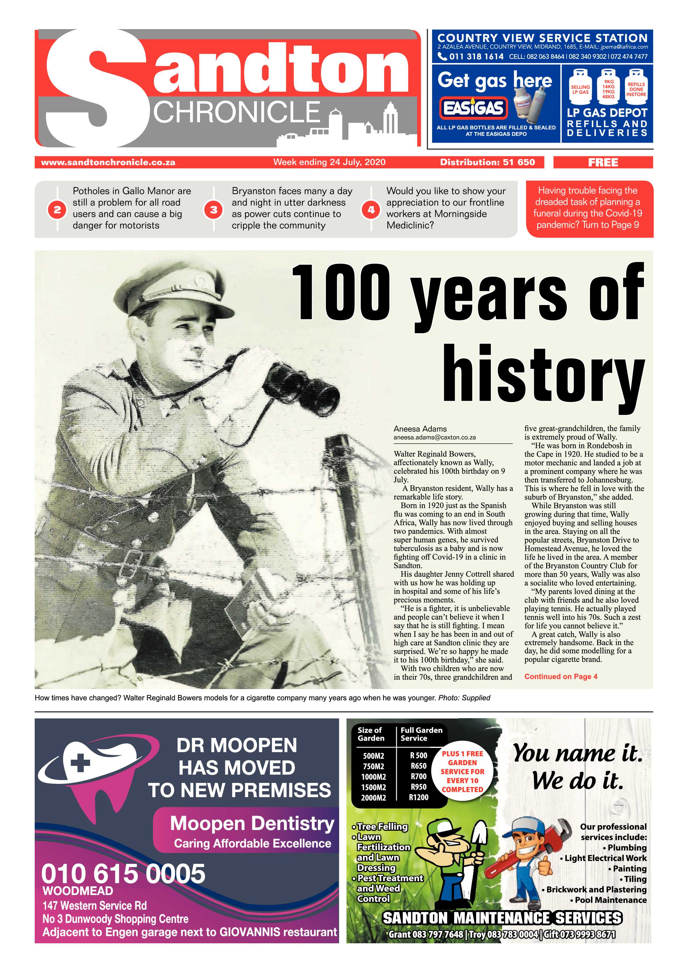 Sandton Chronicle 24 July 2020 page 1