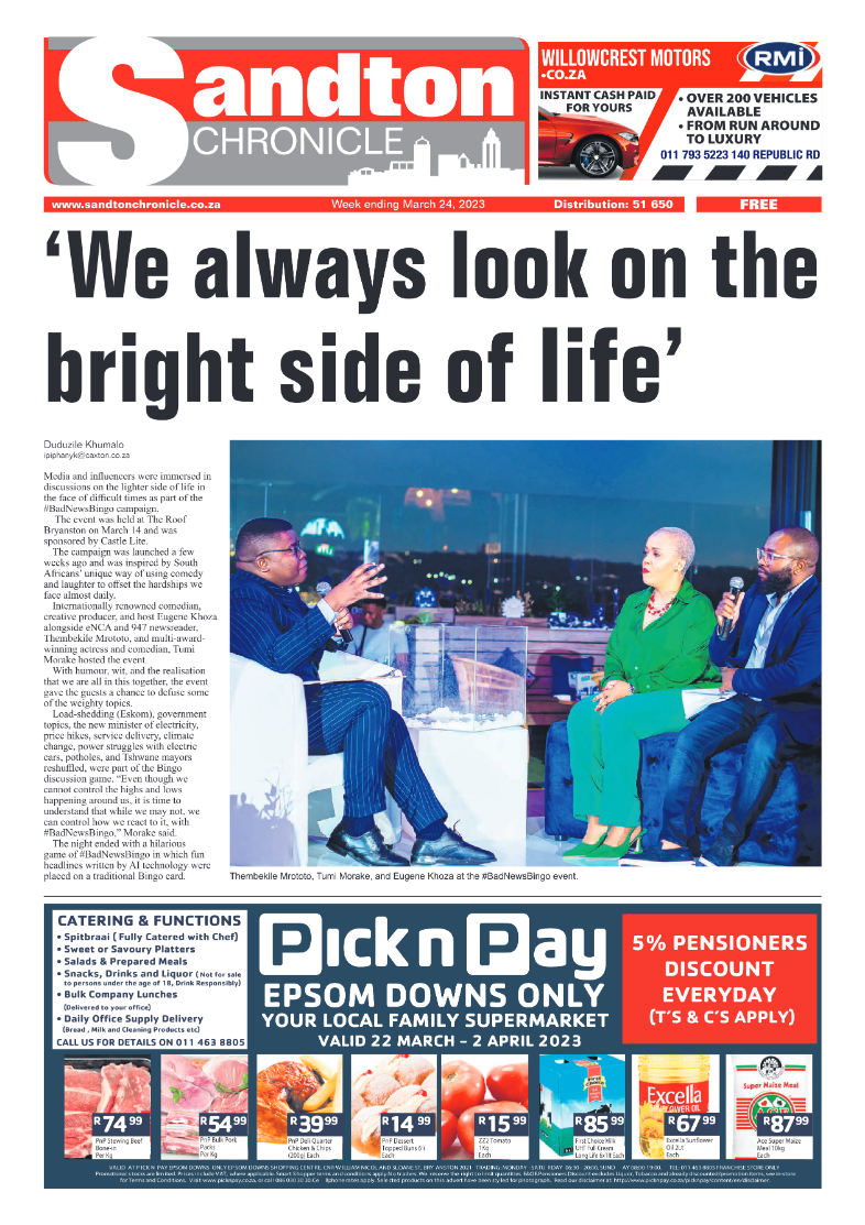 Sandton Chronicle 24 March 2023 page 1