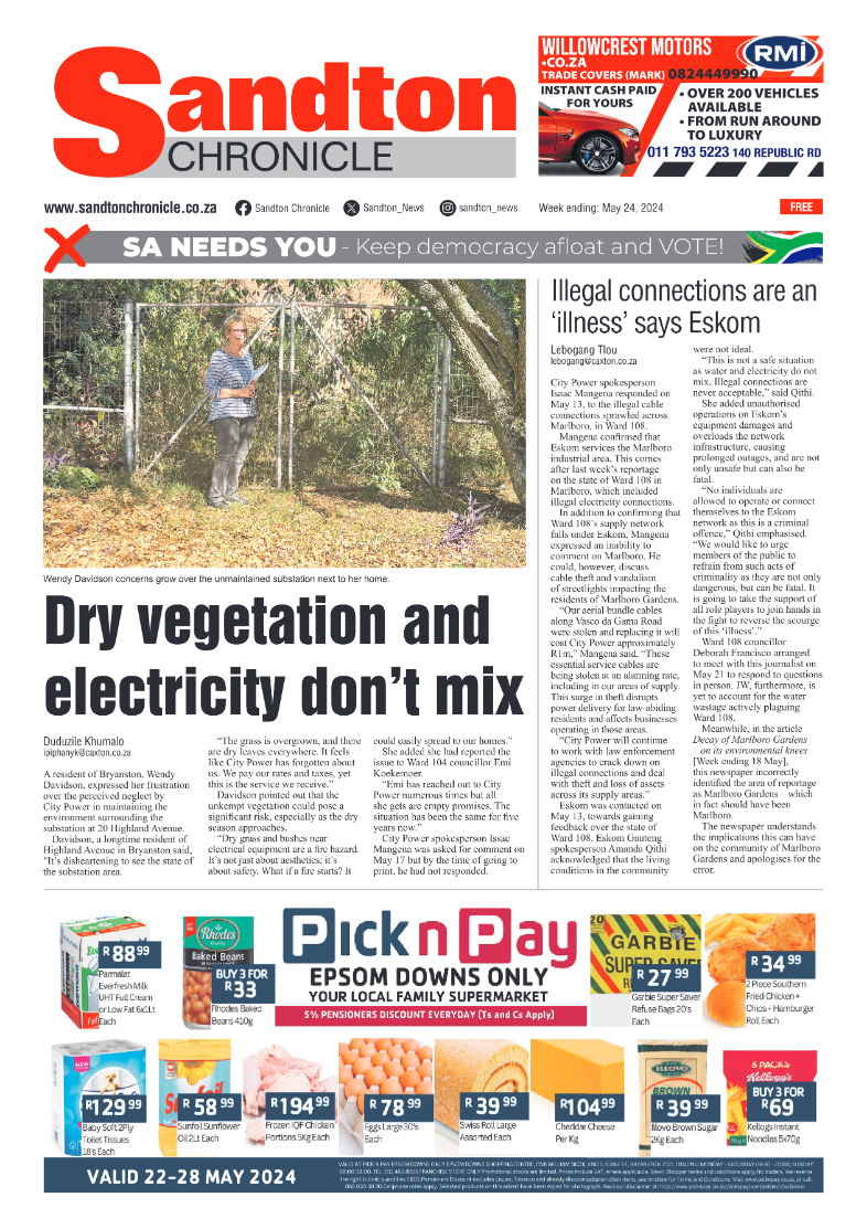 Sandton Chronicle 24 May 2024 page 1