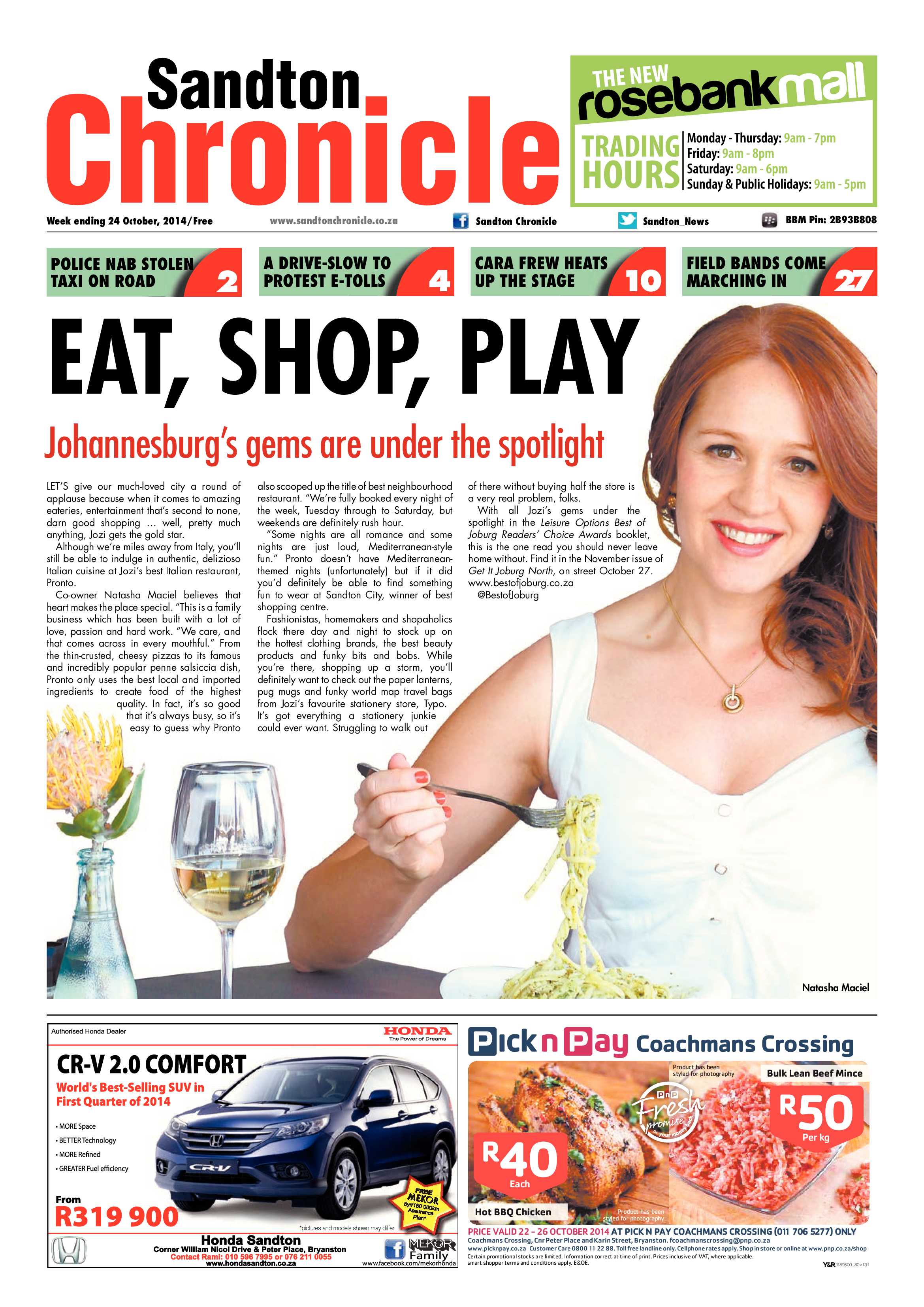 Sandton Chronicle 24 October 2014 page 1