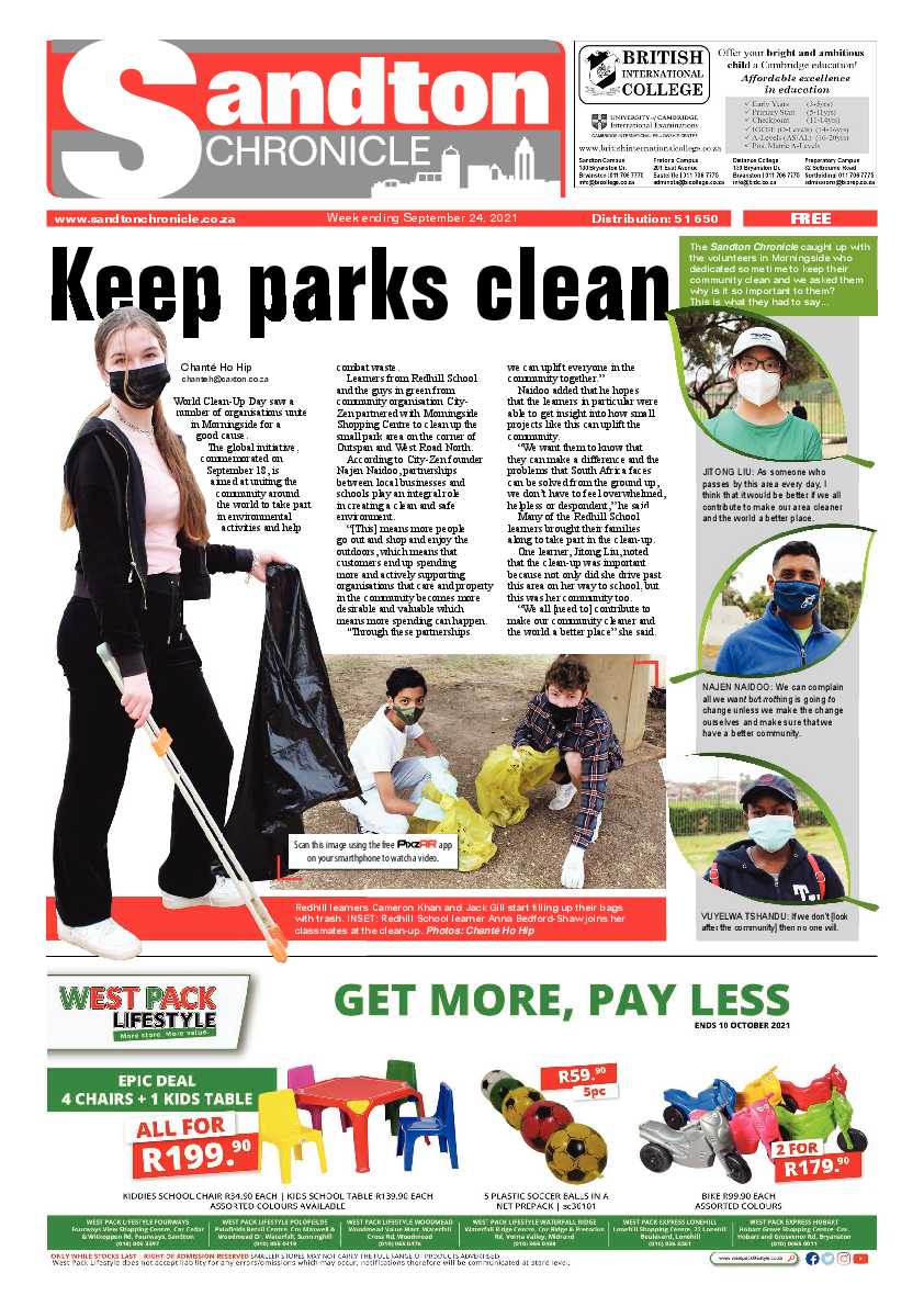 Sandton Chronicle 24 September 2021 page 1