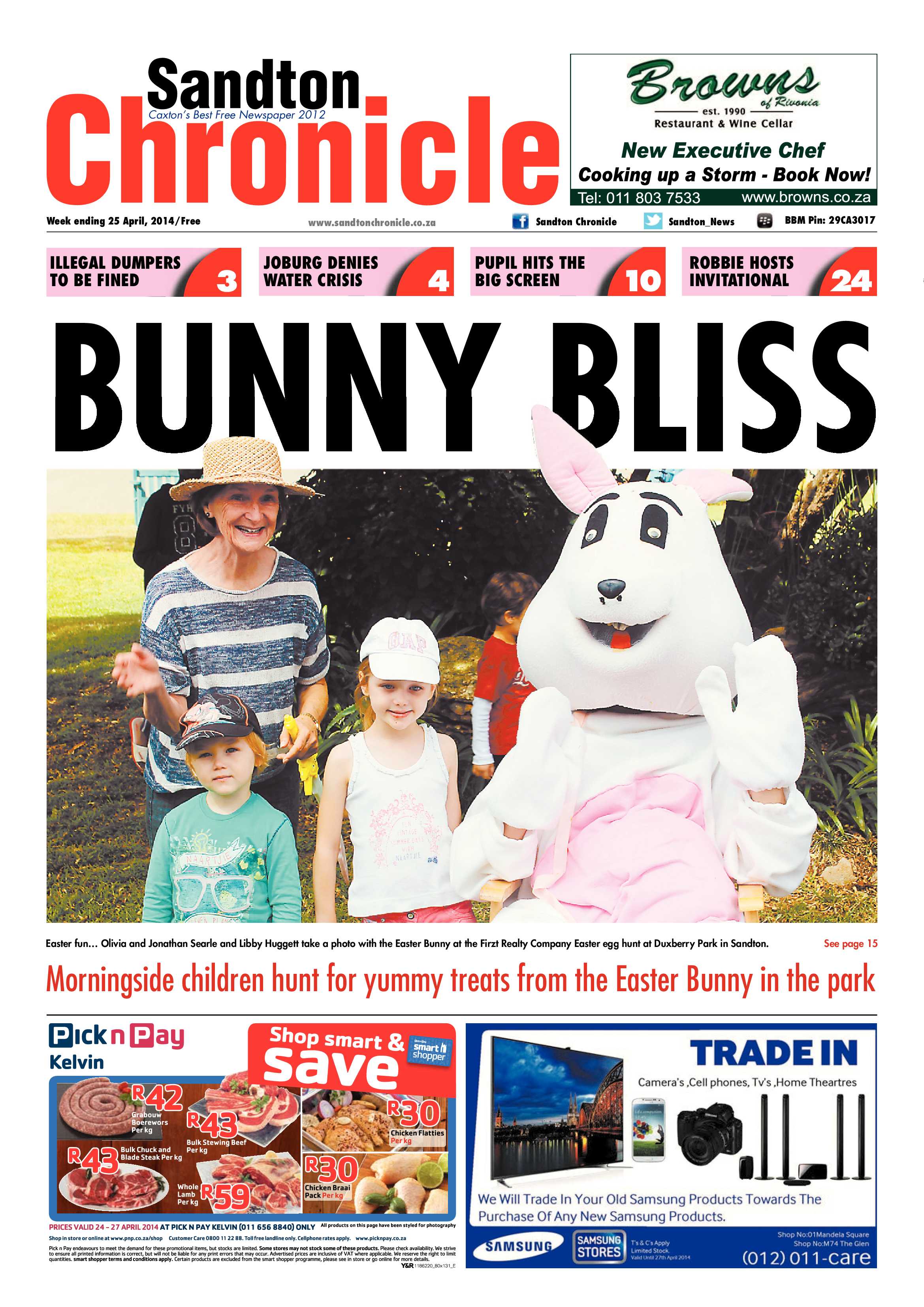 Sandton Chronicle 25 April 2014 page 1