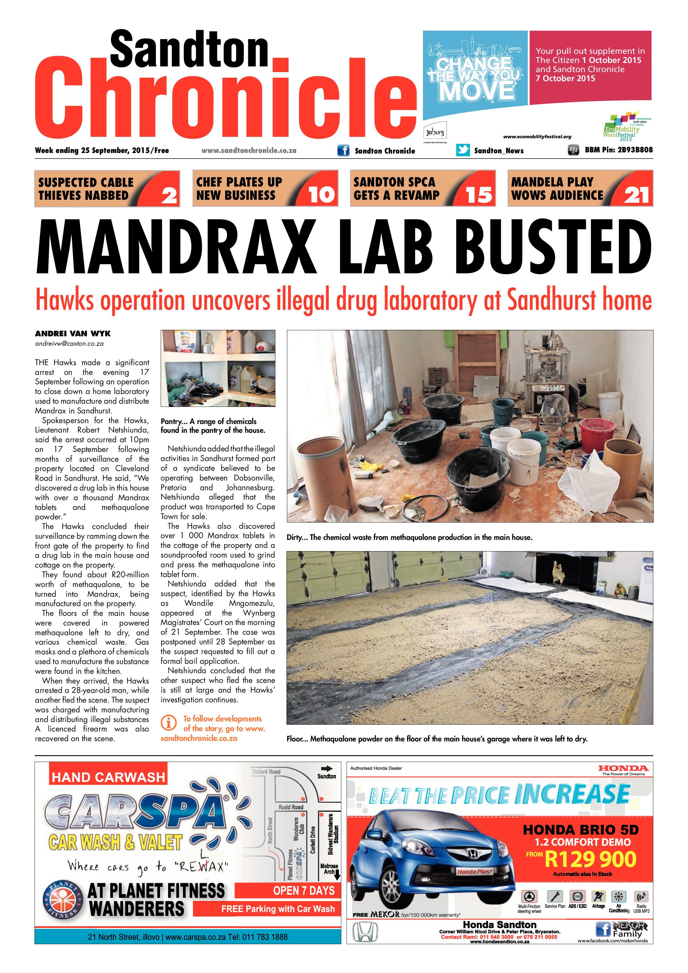 Sandton Chronicle 25 September 2015 page 1