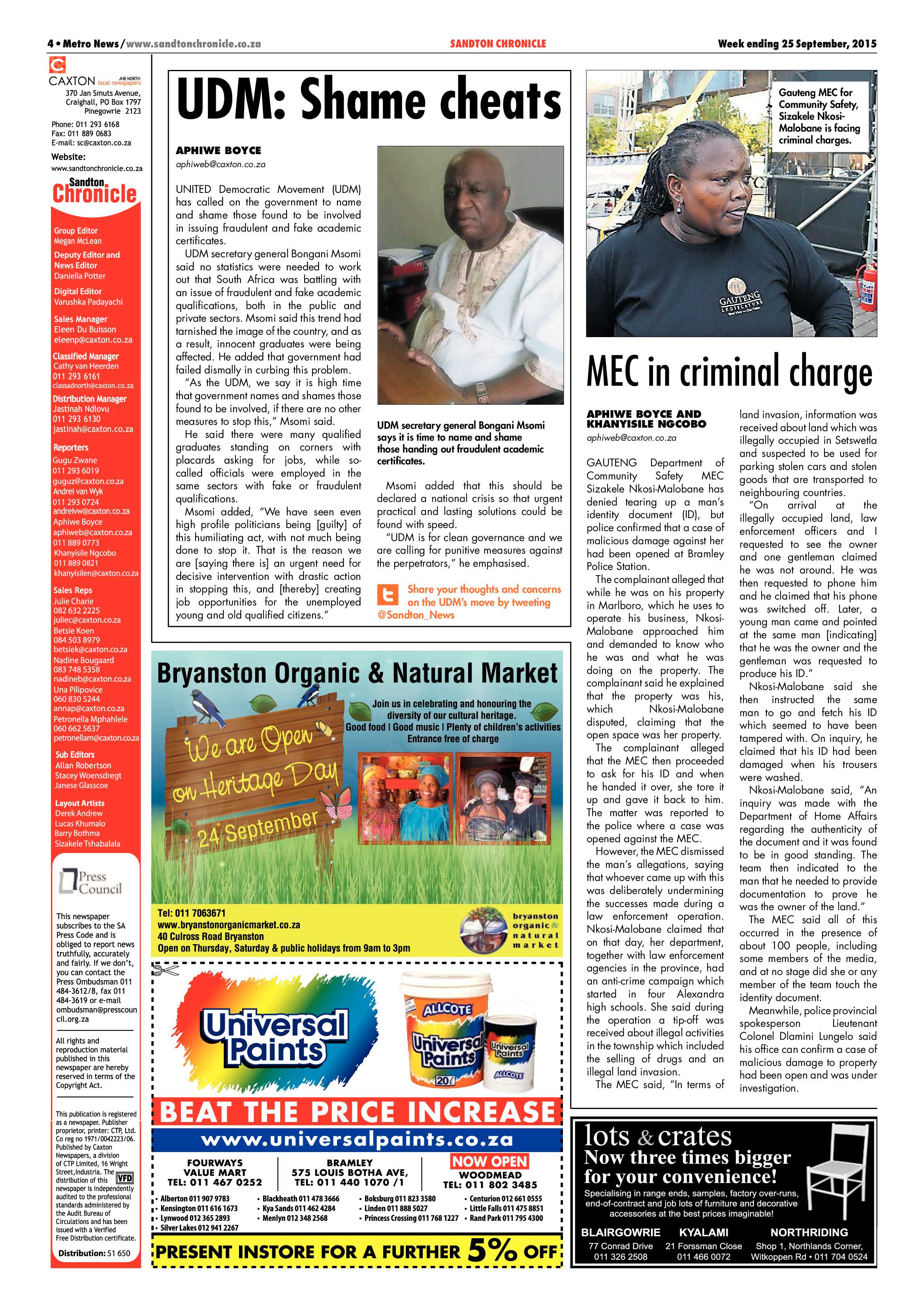Sandton Chronicle 25 September 2015 page 4