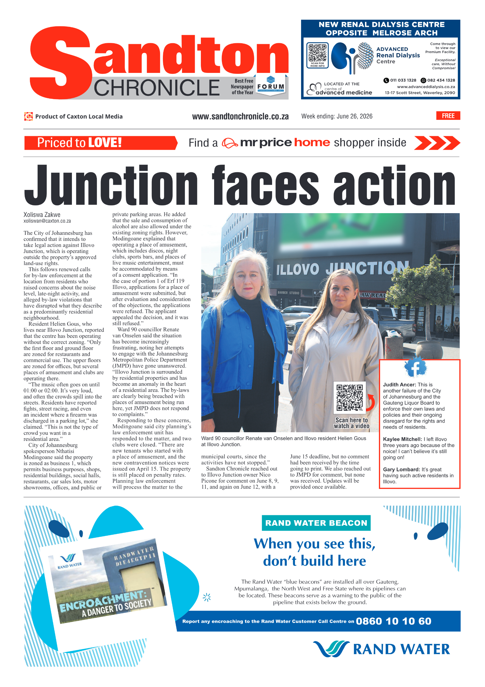 Sandton Chronicle 26 June 2026 page 1