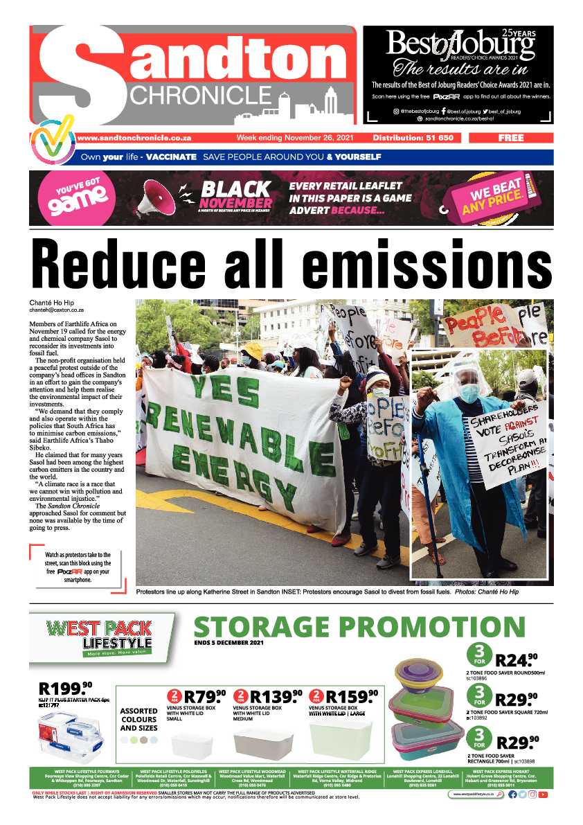 Sandton Chronicle 26 November 2021 page 1