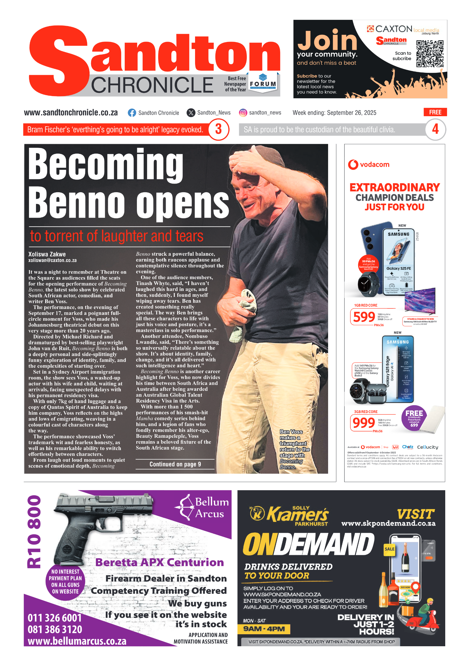 Sandton Chronicle 26 September 2025 page 1