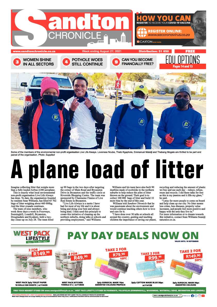 Sandton Chronicle 27 August 2021 page 1