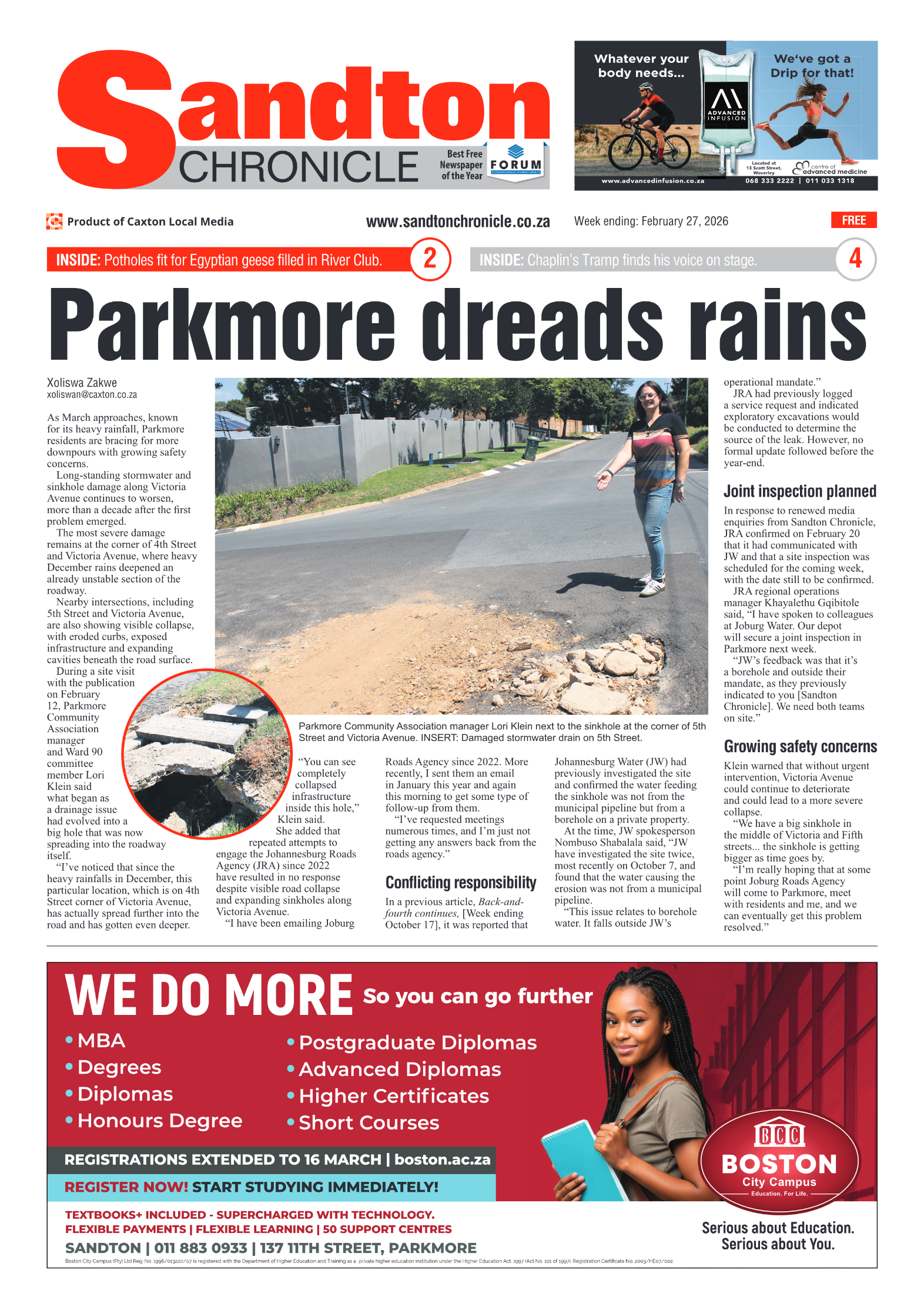Sandton Chronicle 27 February 2026 page 1