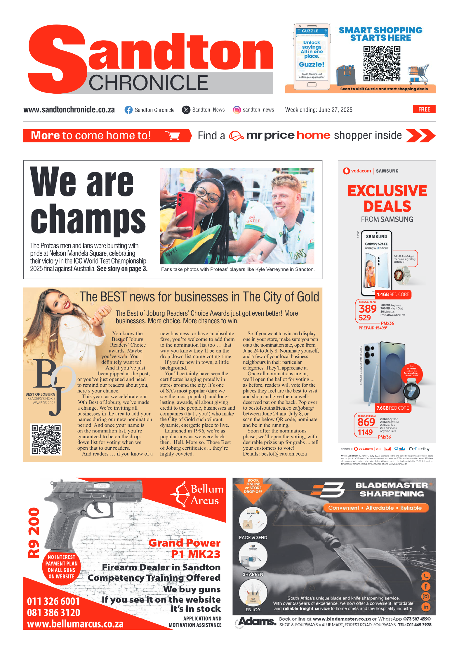 Sandton Chronicle 27 June 2025 page 1