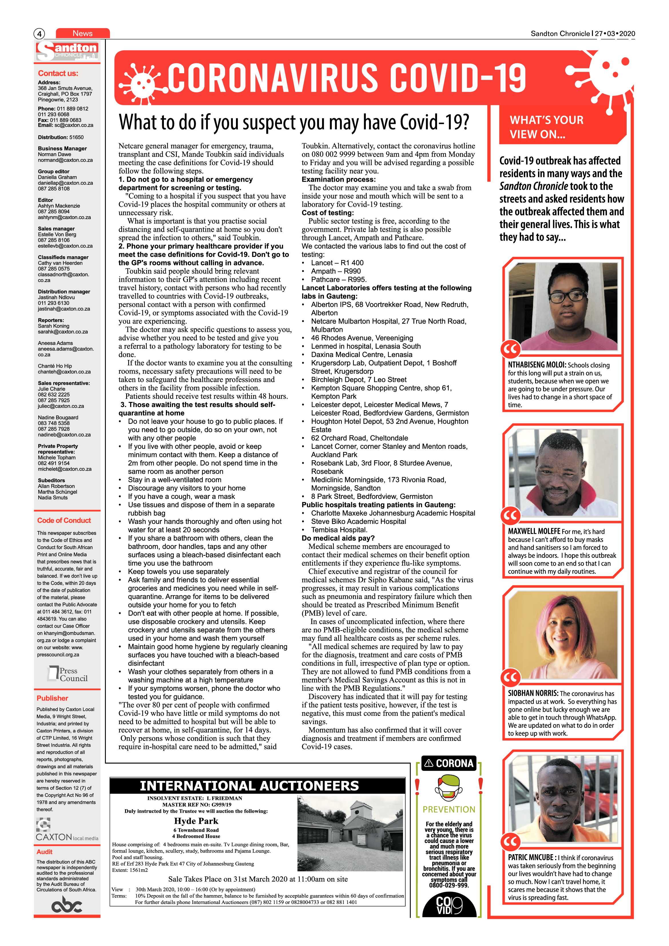 Sandton Chronicle 27 March 2020 page 4