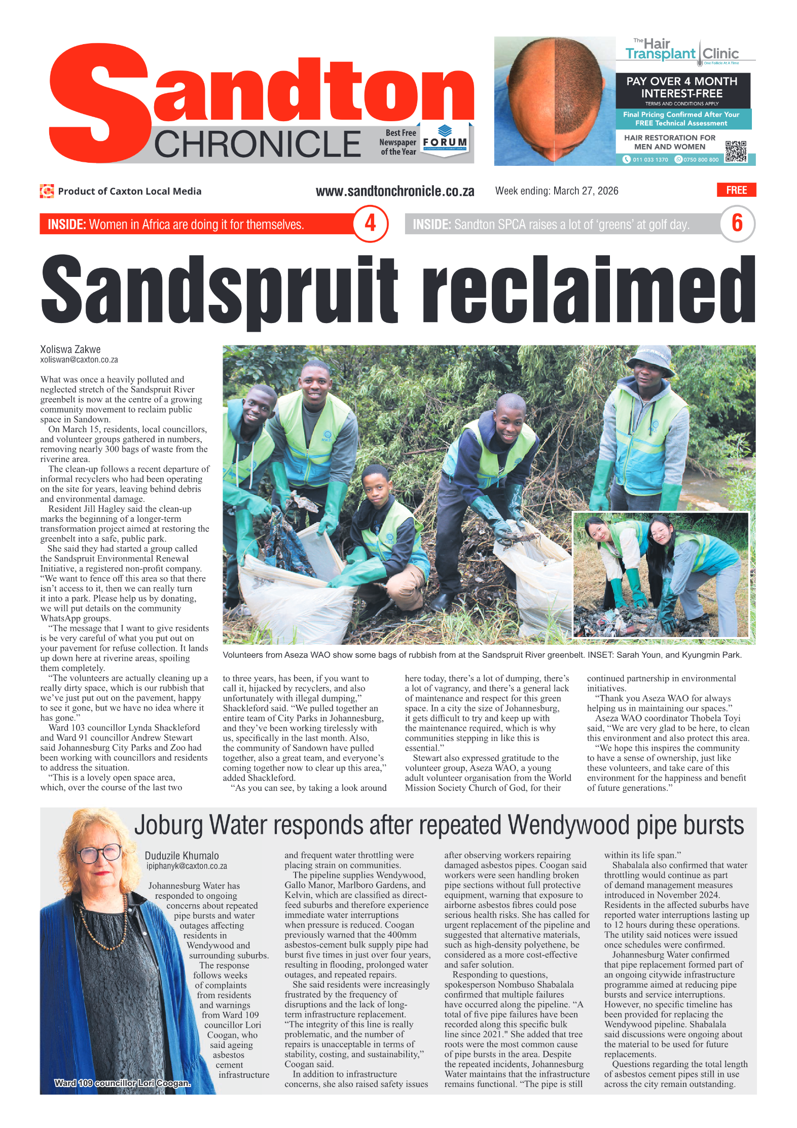 Sandton Chronicle 27 March 2026 page 1