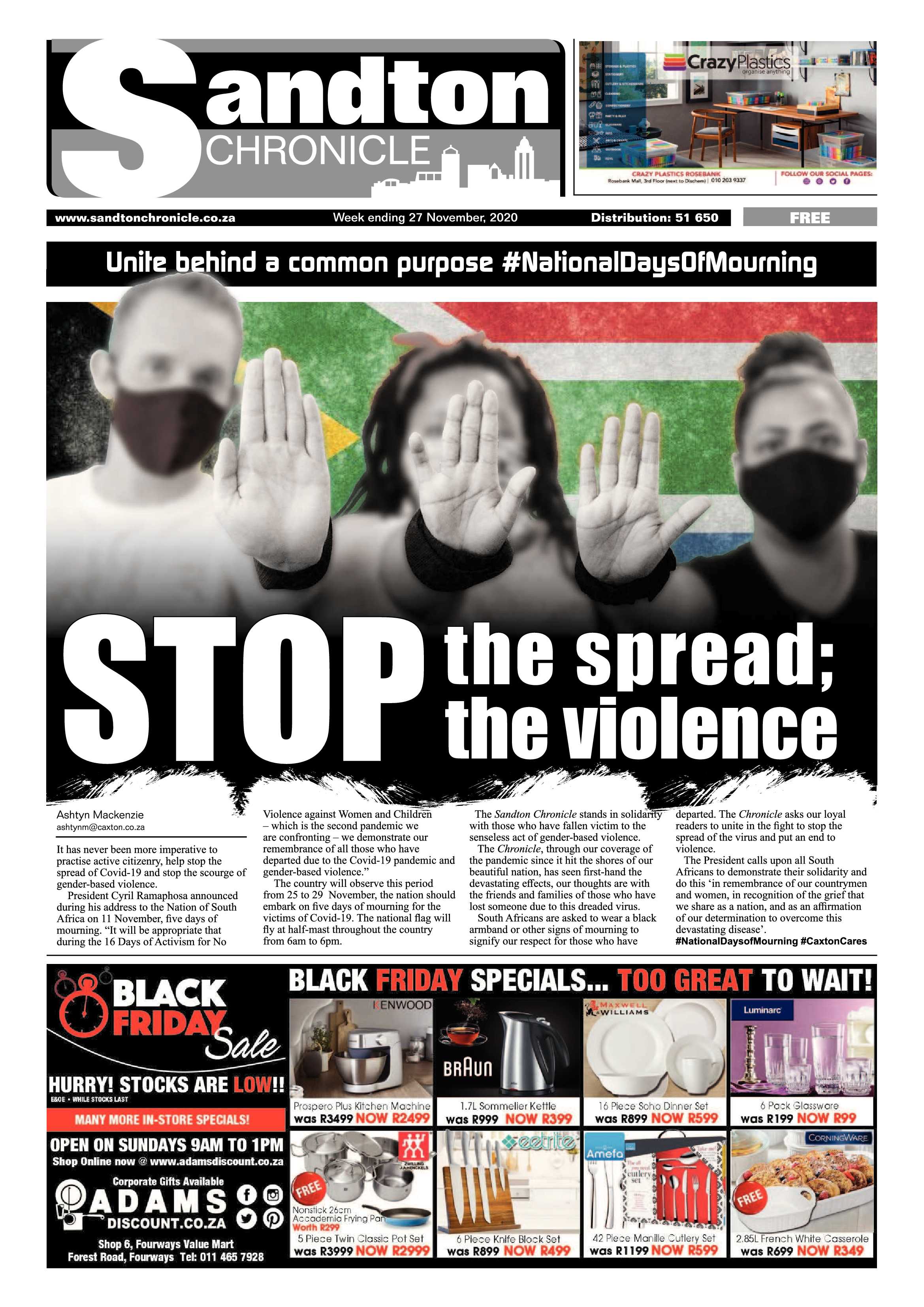 Sandton Chronicle 27 November 2020 page 1