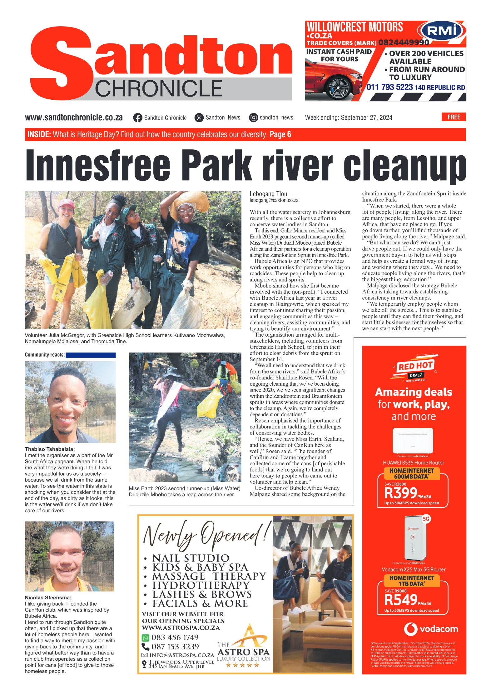 Sandton Chronicle 27 September 2024 page 1
