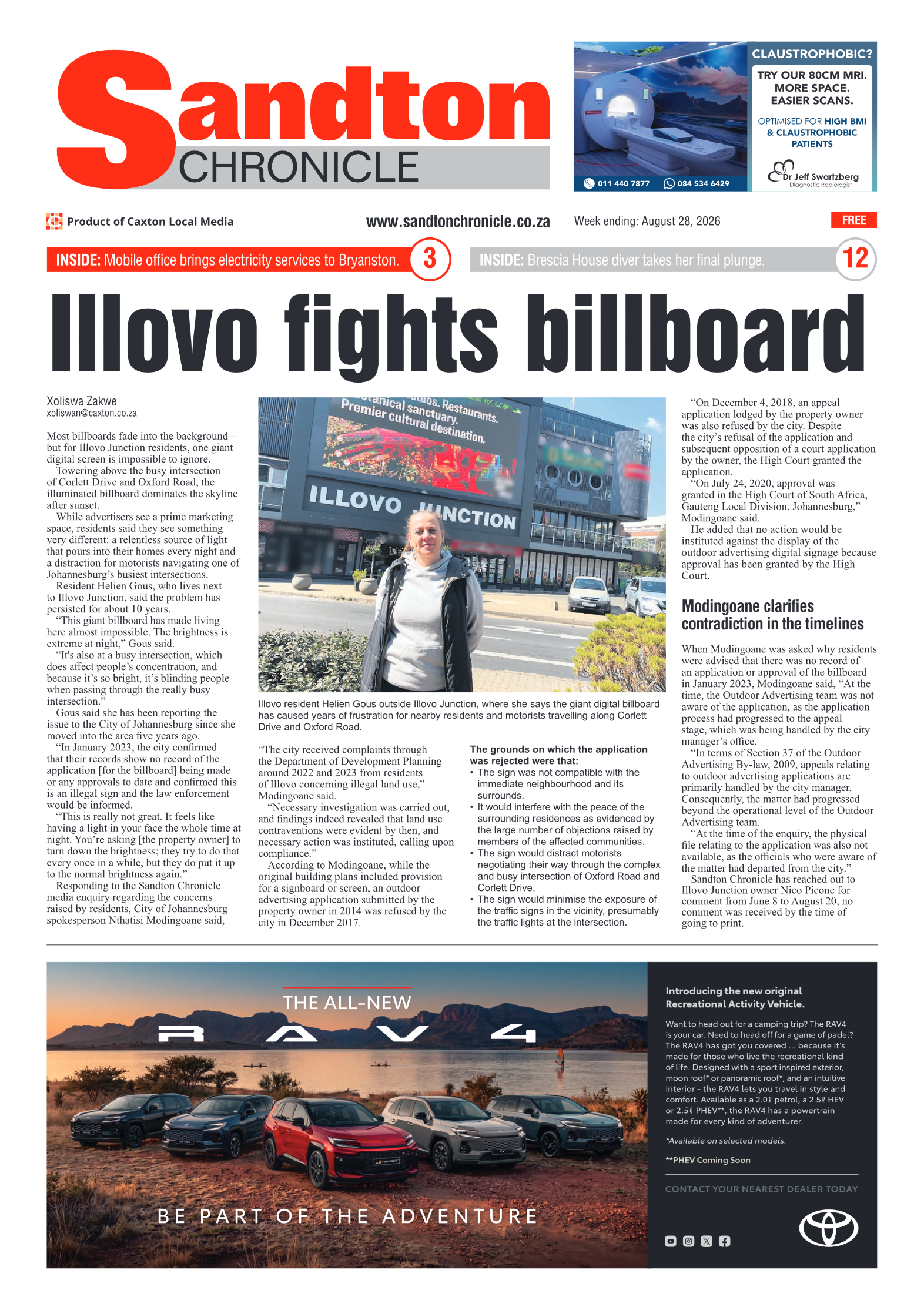 Sandton Chronicle 28 August 2026 page 1