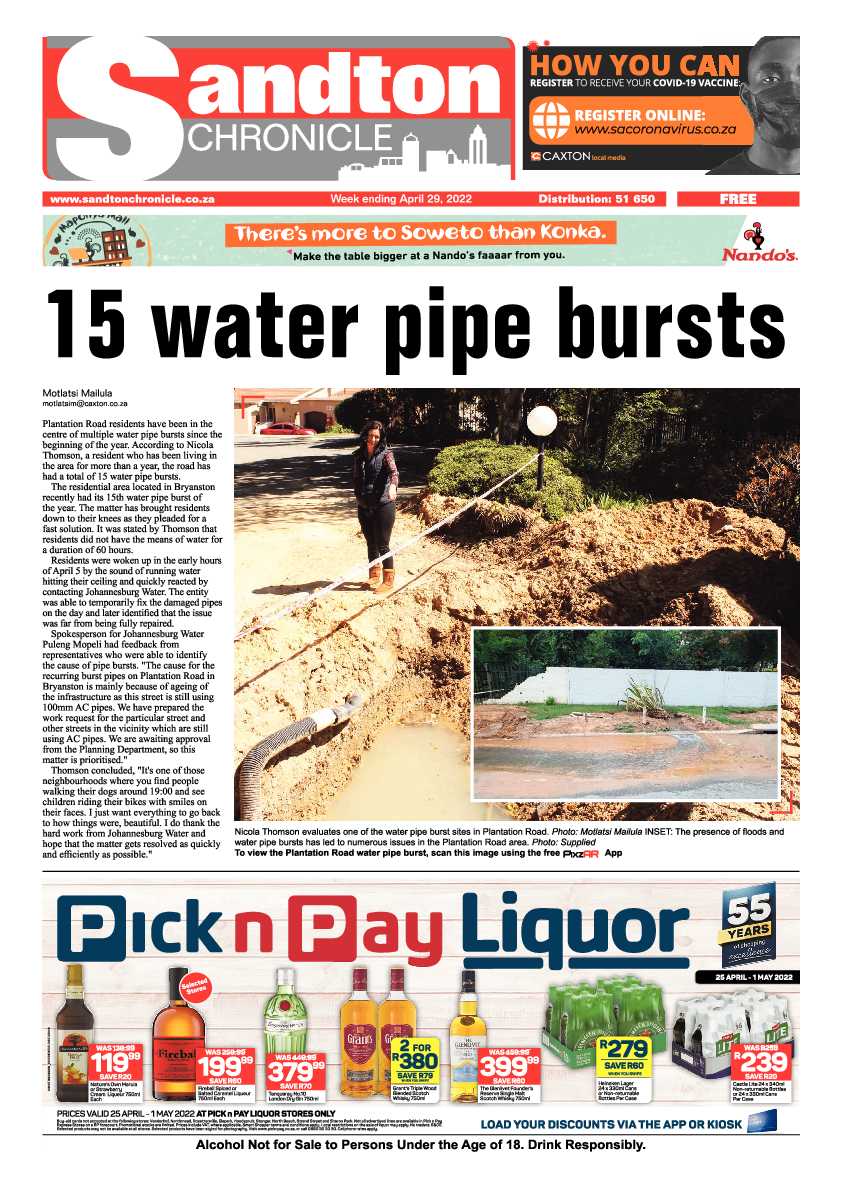 Sandton Chronicle 29 April 2022 page 1