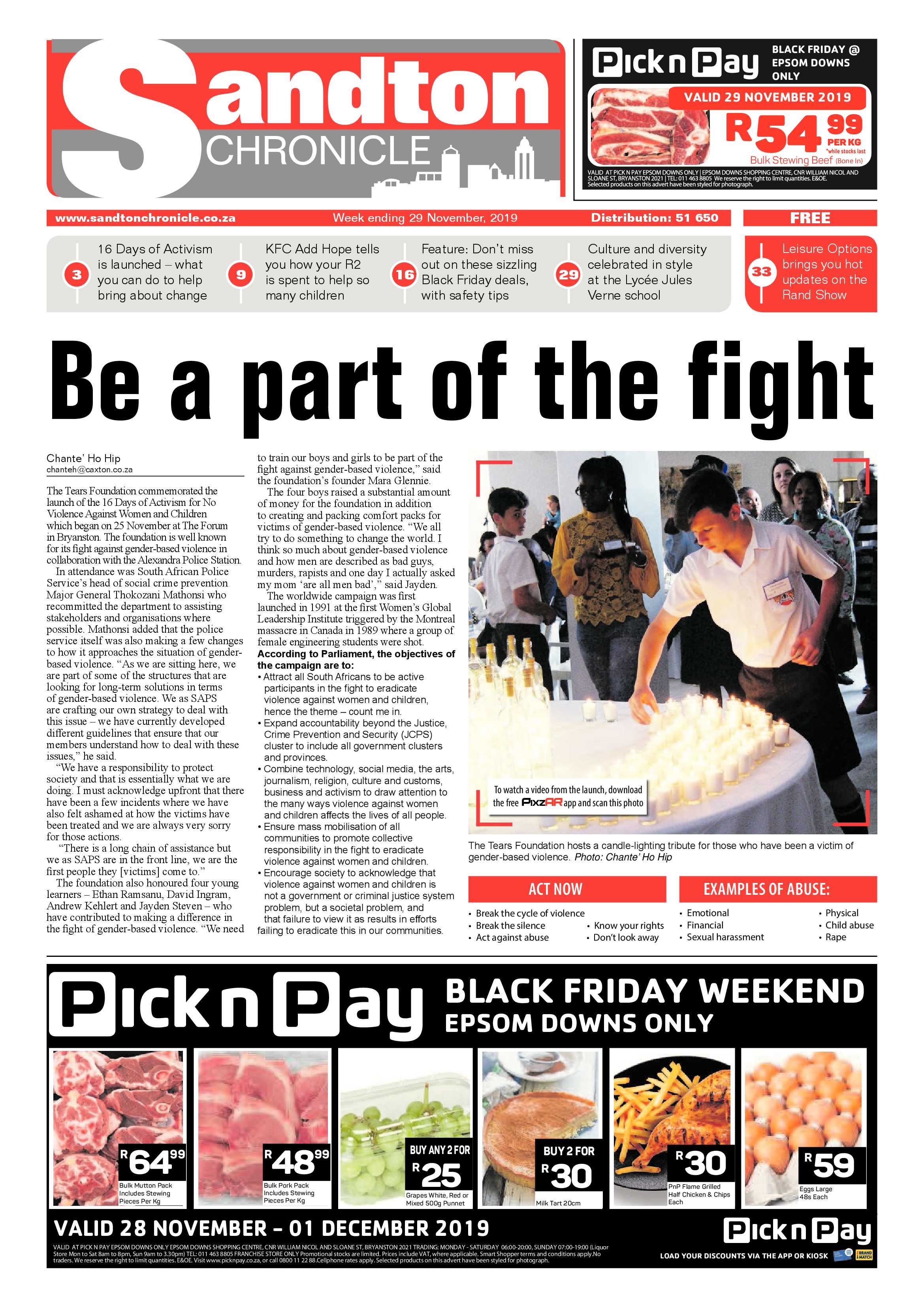 Sandton Chronicle 29 November 2019 page 1