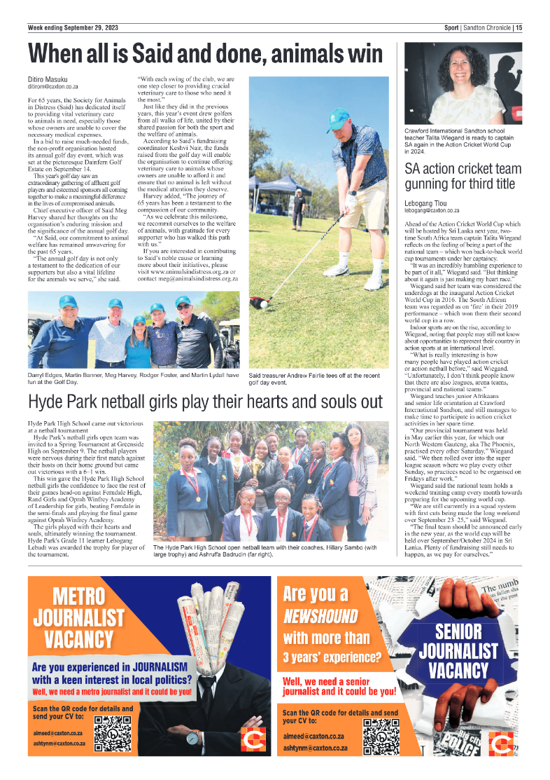 Sandton Chronicle 29 September 2023 page 15