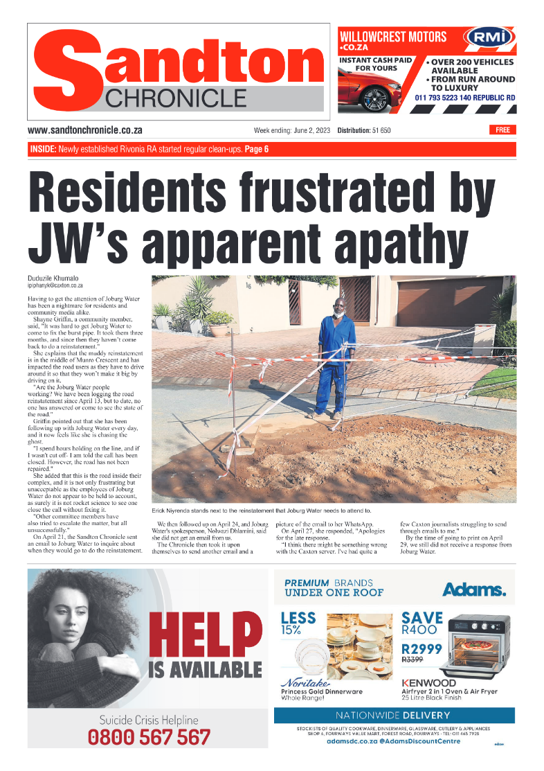 Sandton Chronicle 2 June 2023 page 1