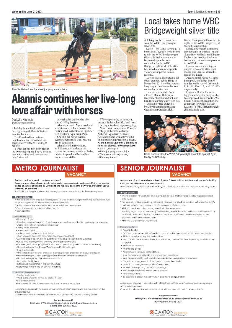 Sandton Chronicle 2 June 2023 page 15
