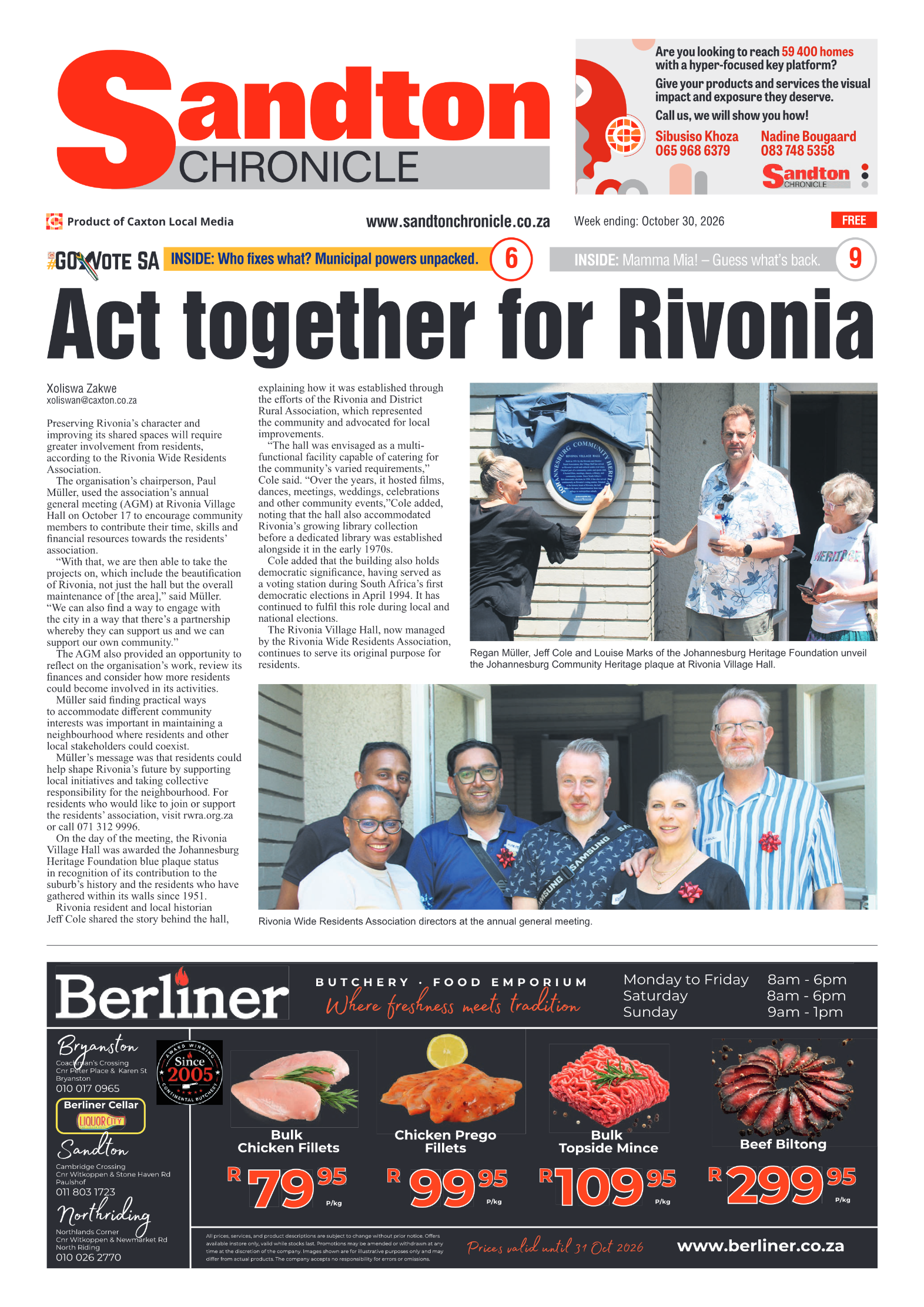 Sandton Chronicle 30 October 2026 page 1