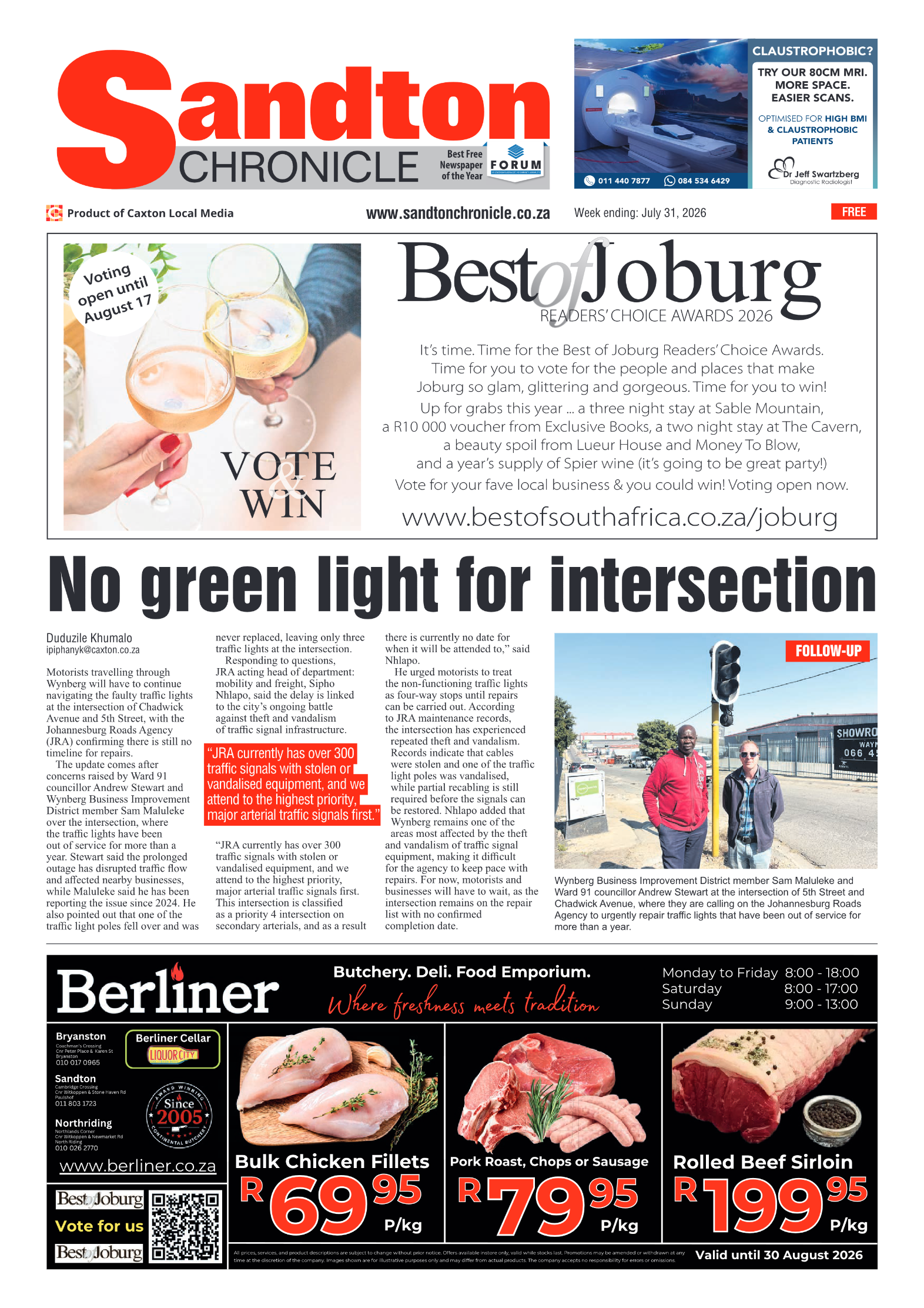 Sandton Chronicle 31 July 2026 page 1