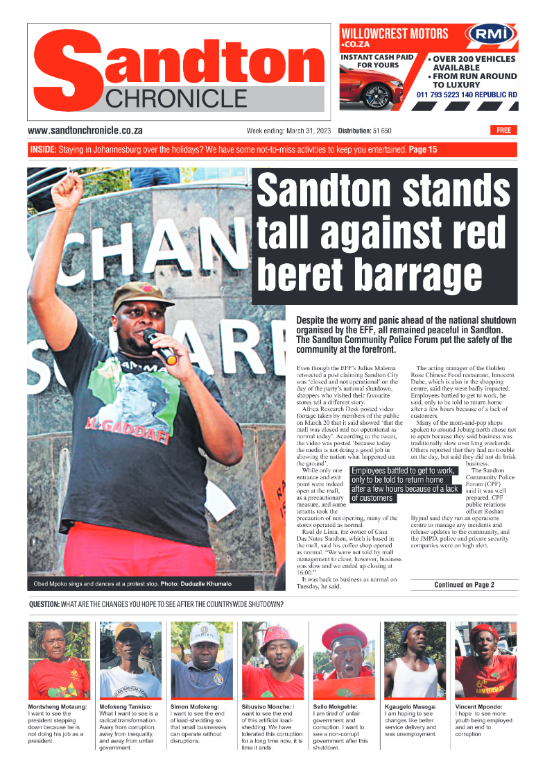 Sandton Chronicle 31 March 2023 page 1