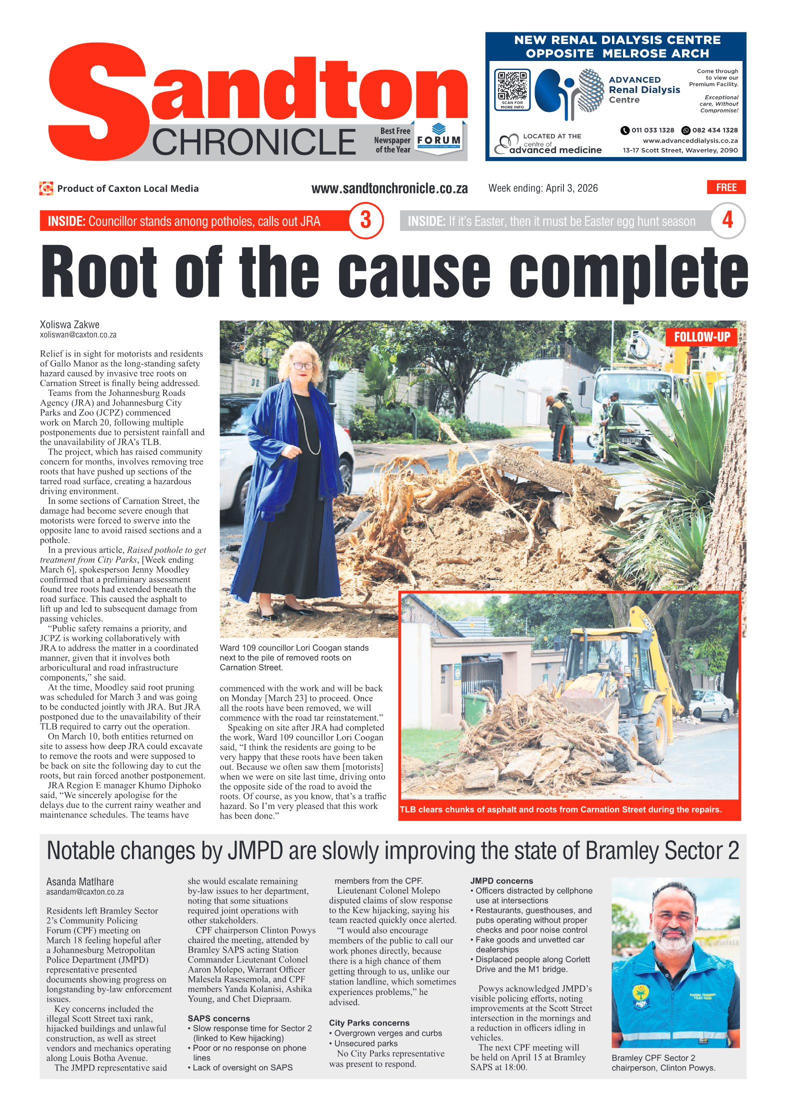 Sandton Chronicle 3 April 2026 page 1