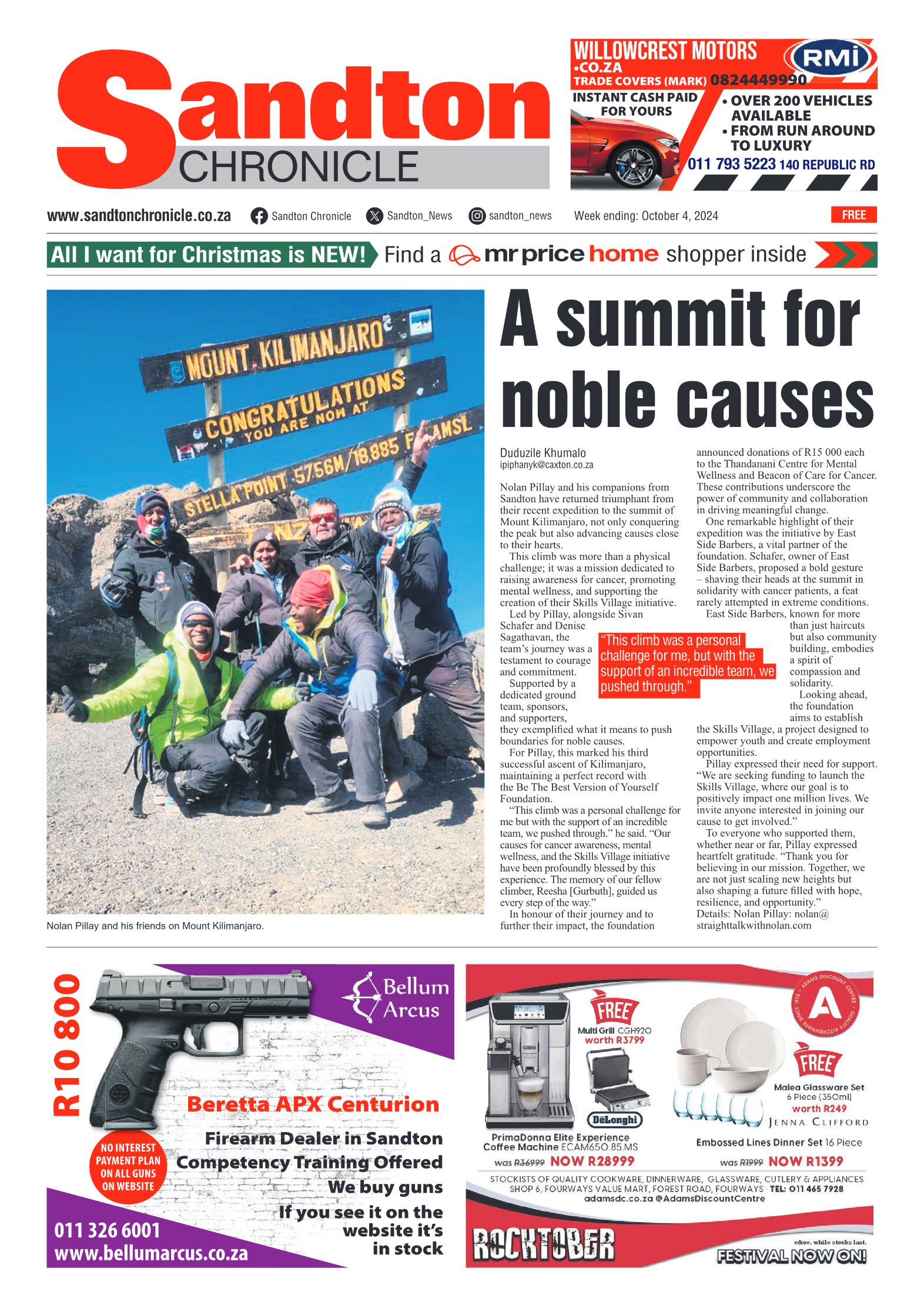Sandton Chronicle 4 October 2024 page 1