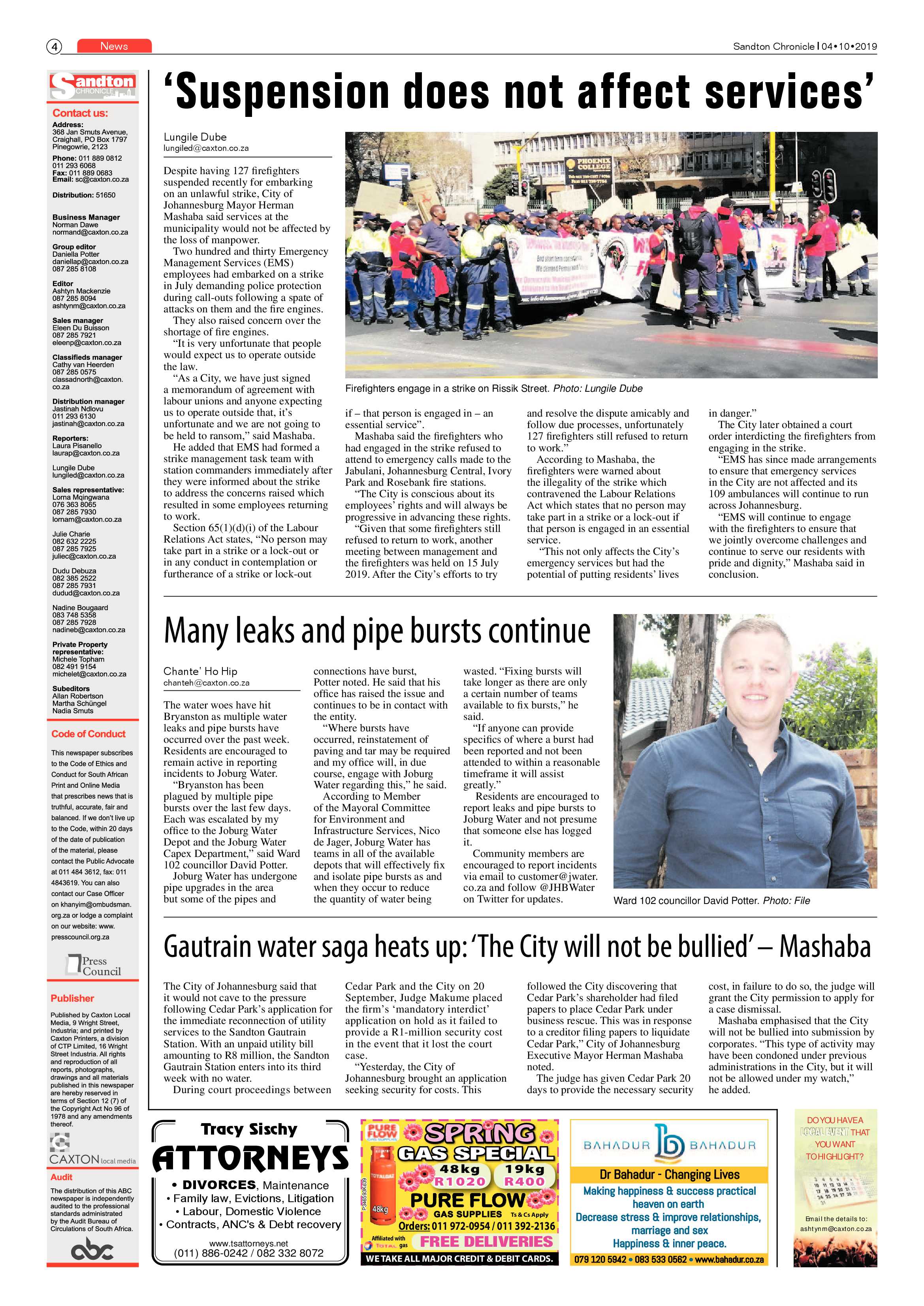 Sandton Chronicle 4 October, 2019 page 4